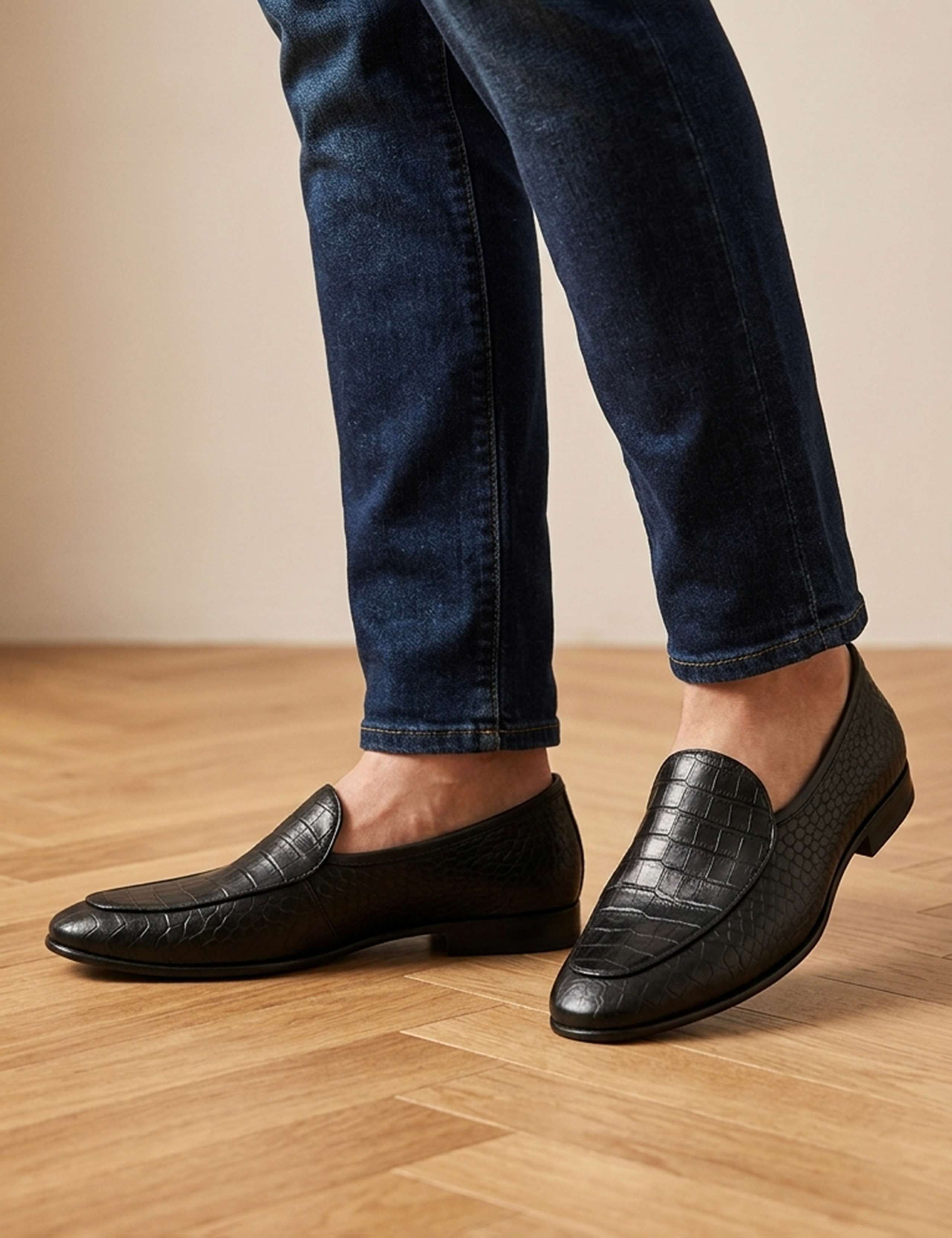 Leather Croc Slip On Loafers