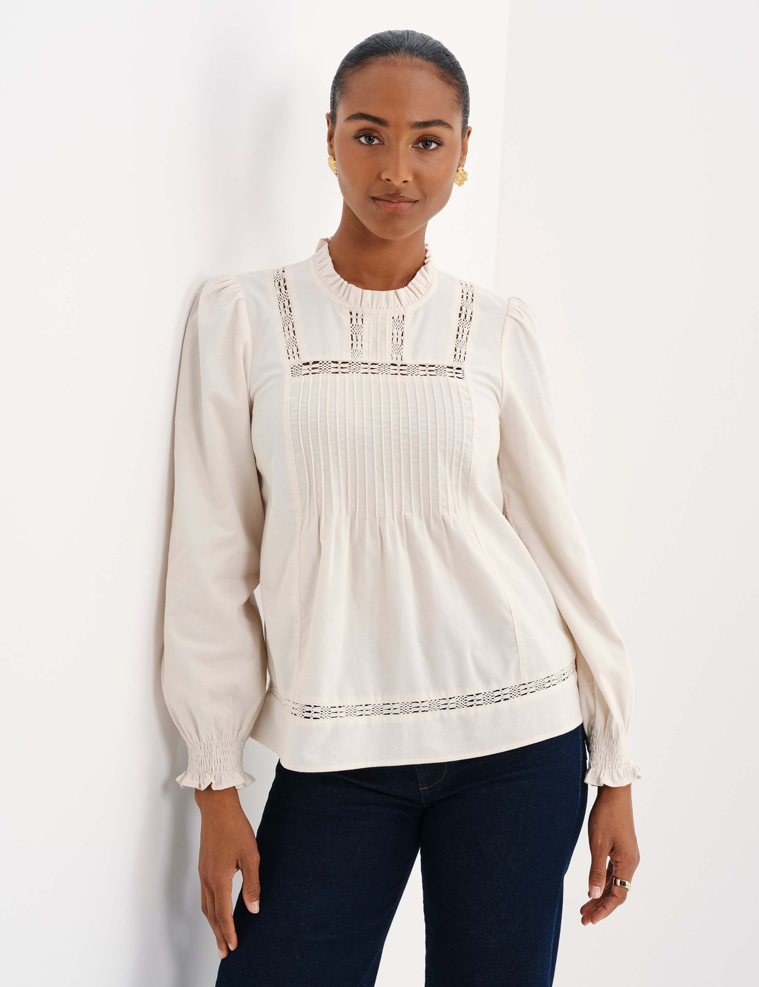 Cord High Neck Lace Detail Blouse