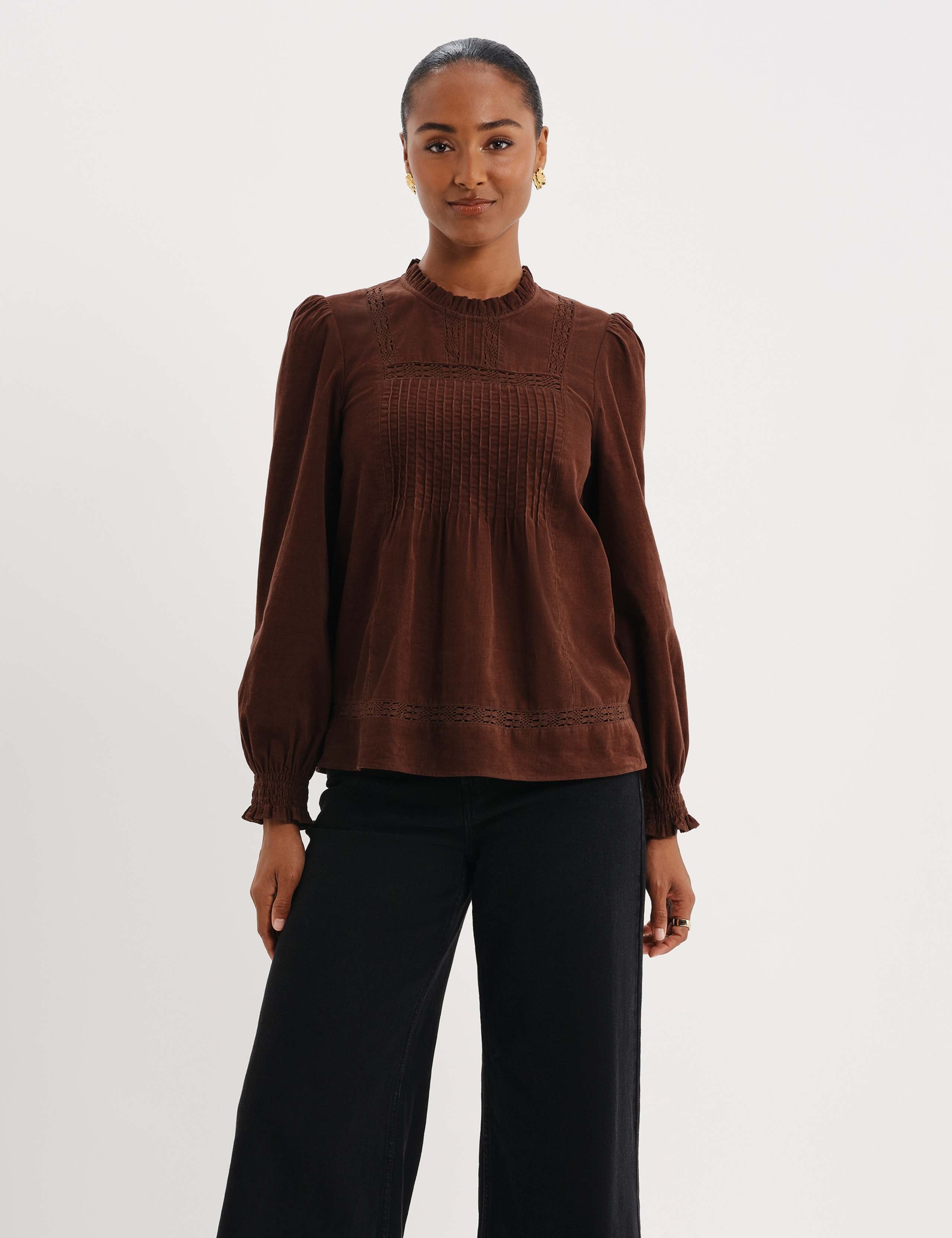 Cord High Neck Lace Detail Blouse