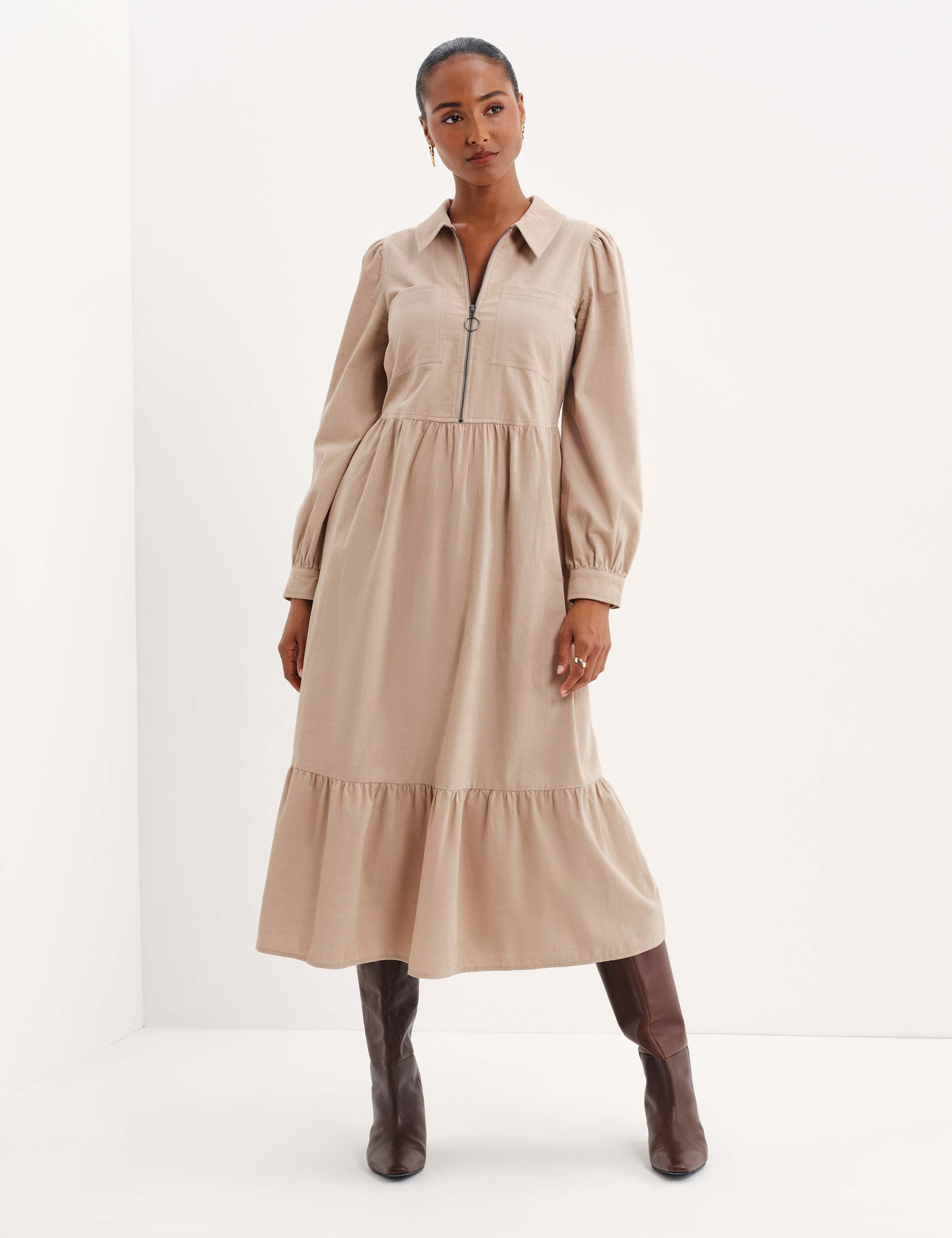Cord Midi Shirt Dress
