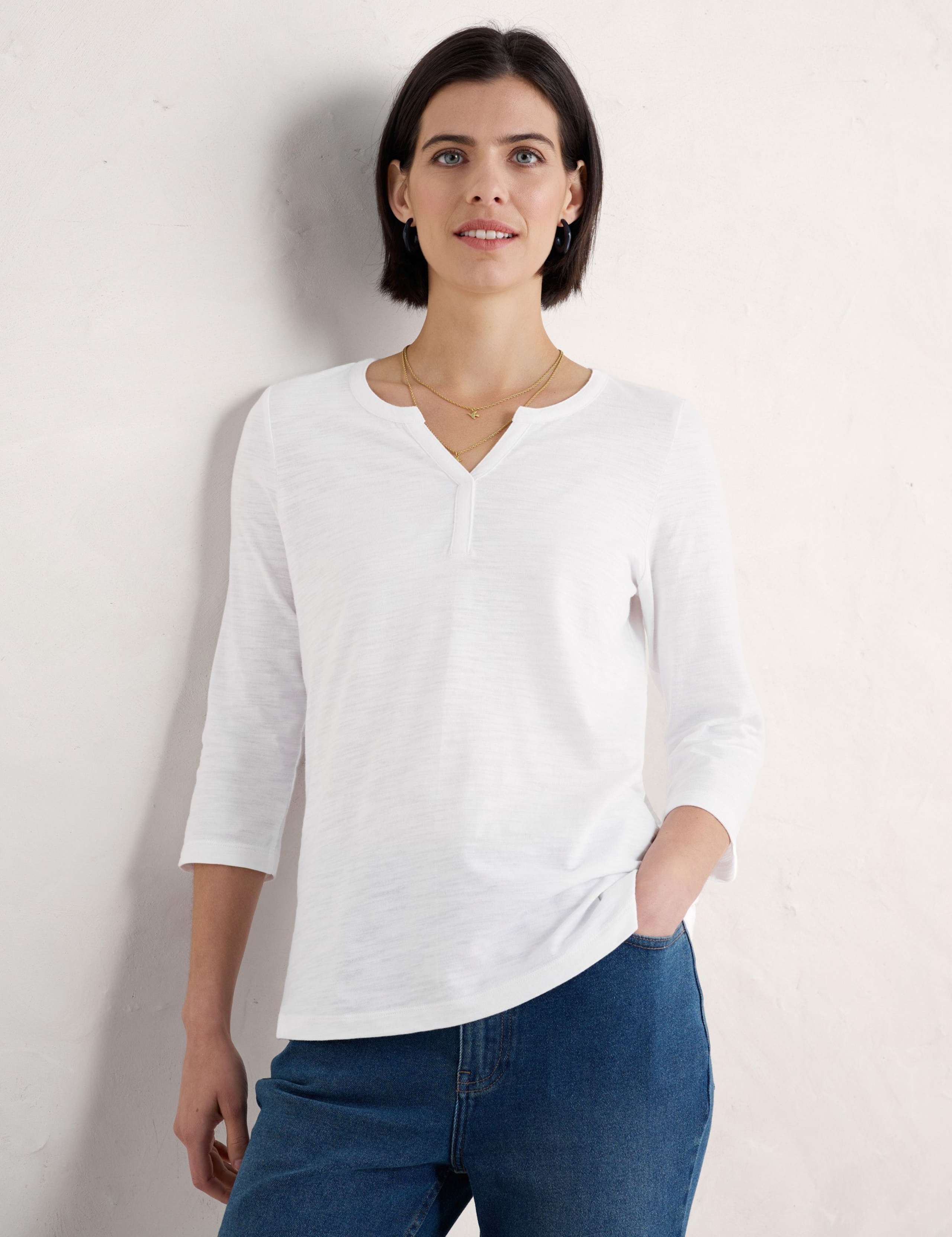 Cotton V-Neck 3/4 Sleeve Carylon Top