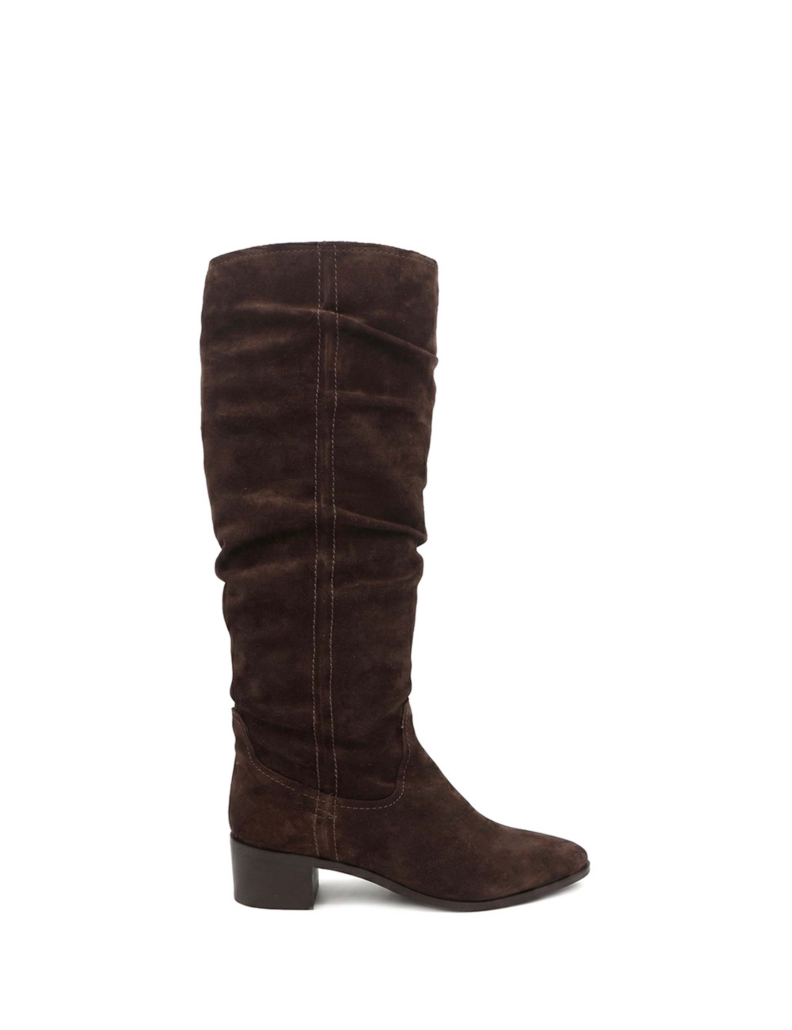 Leather Low Heel Knee High Boots