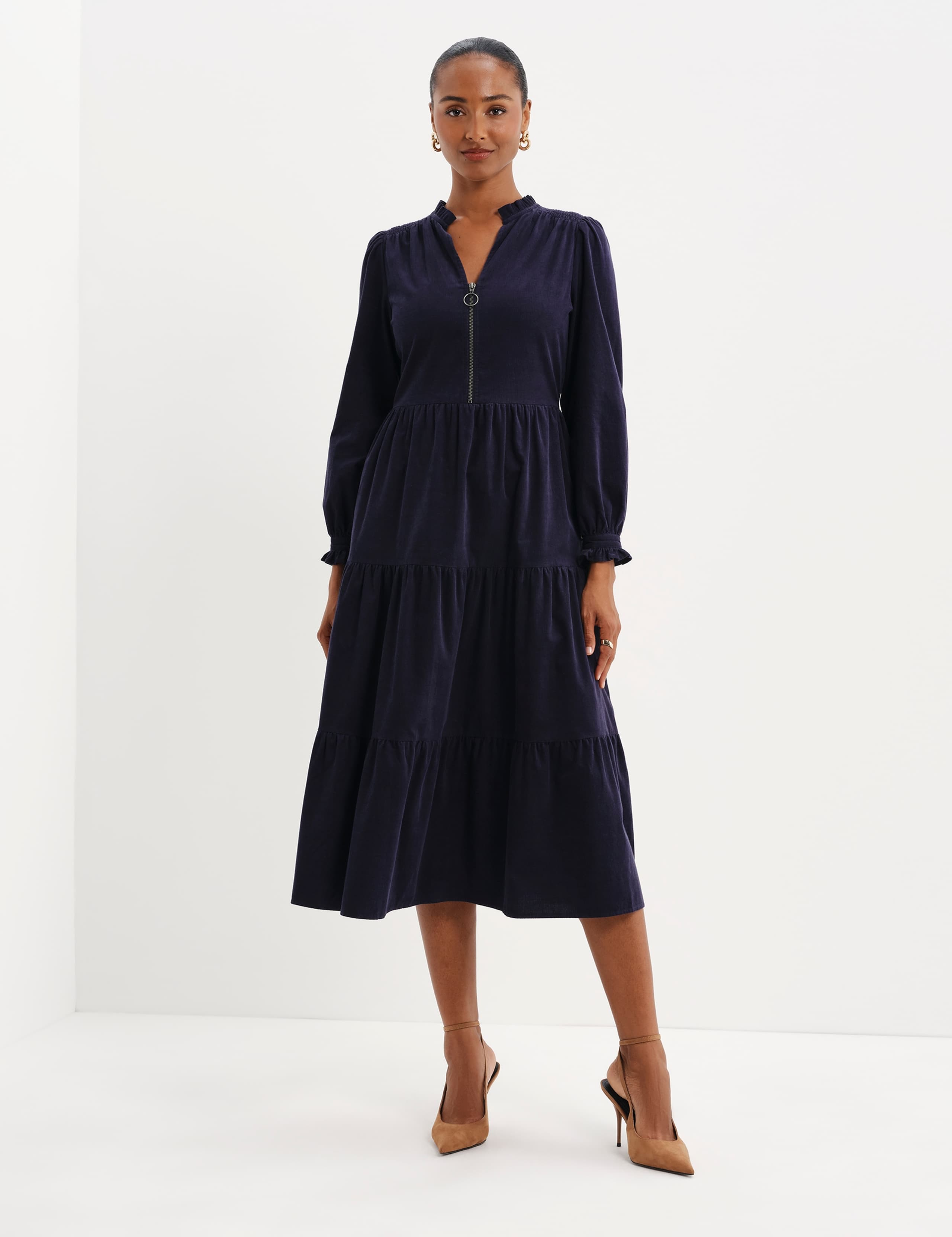 Cord Midi Tiered Dress