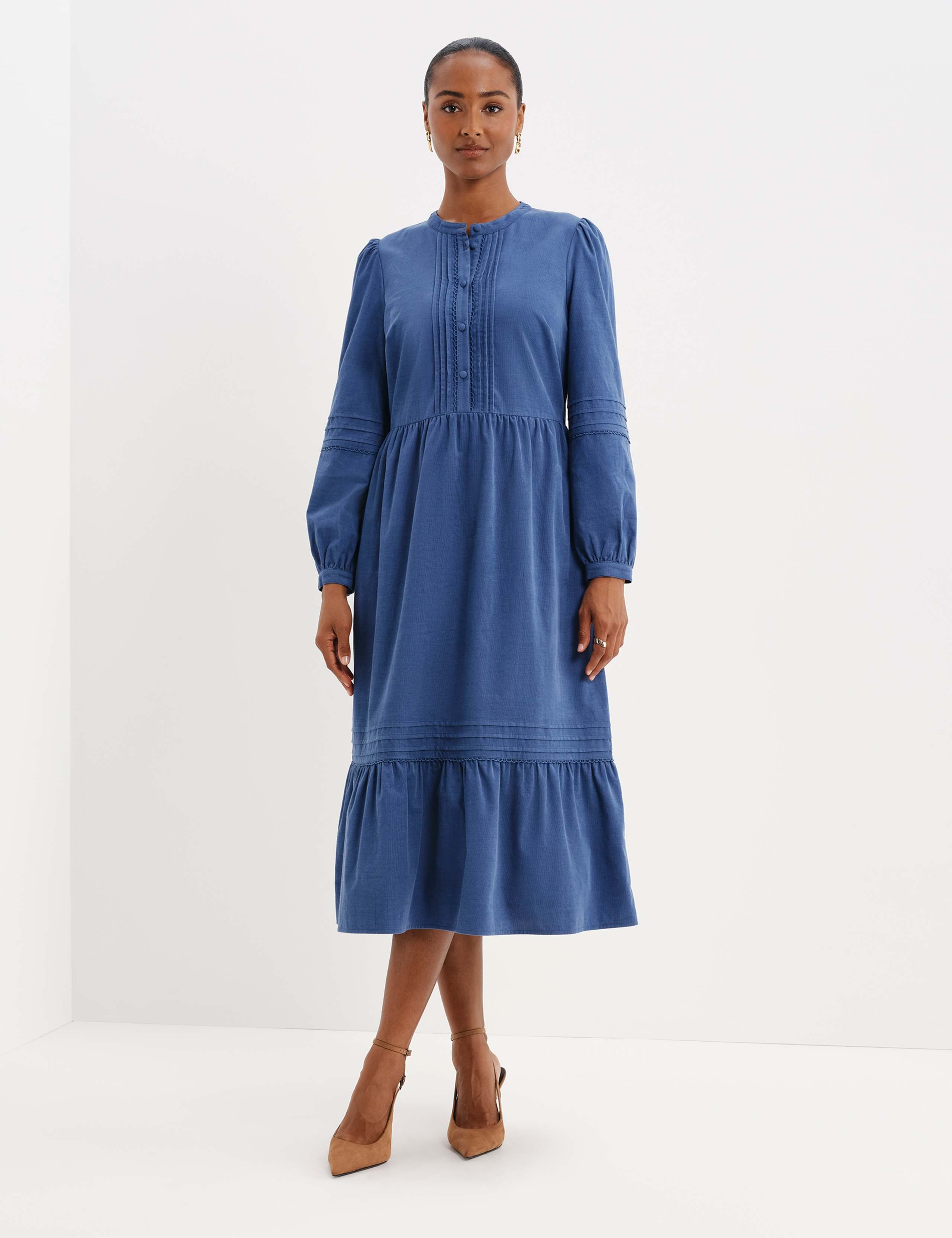 Cord Textured Midi Tiered Dress