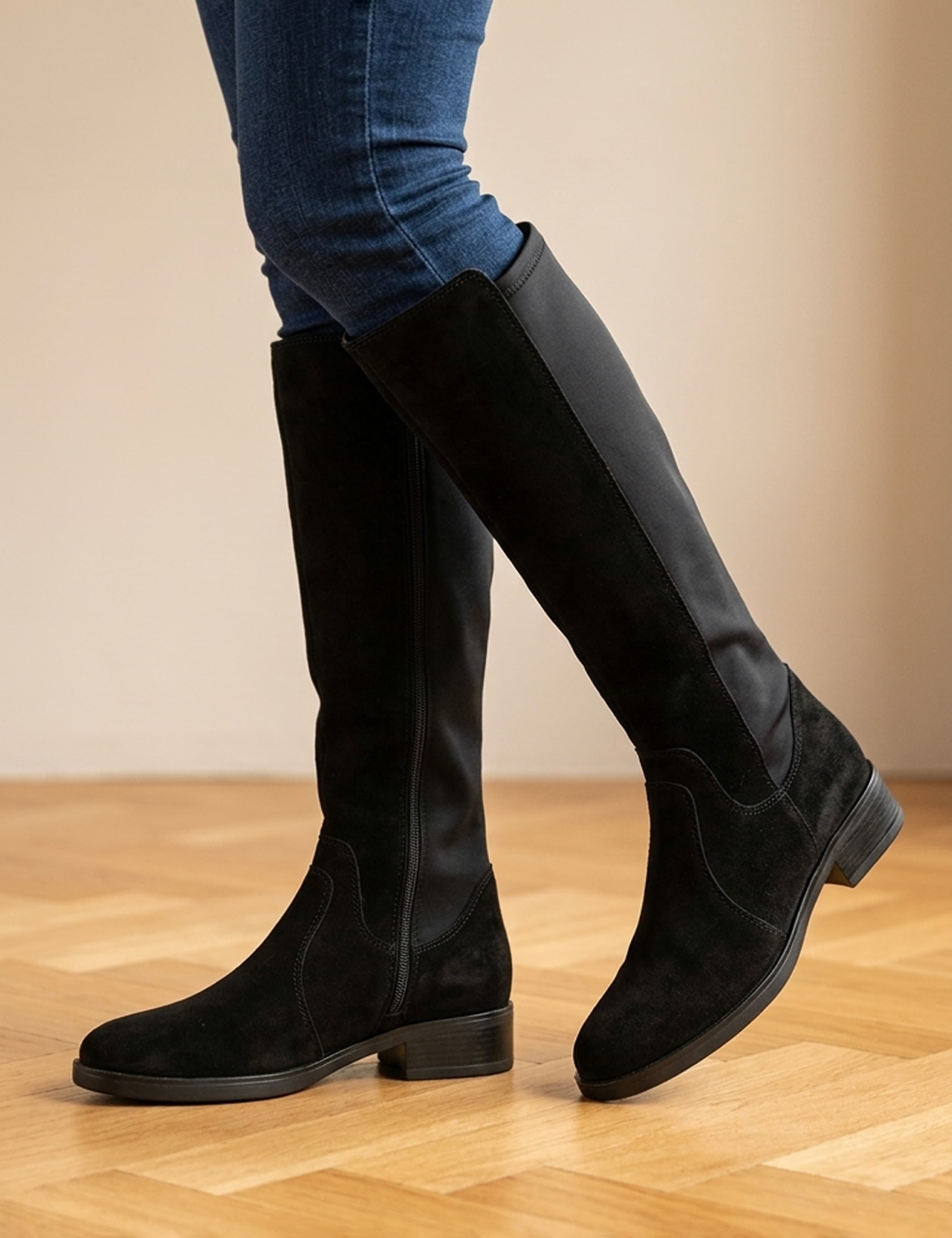 Leather Stretch-Fit Long Boots
