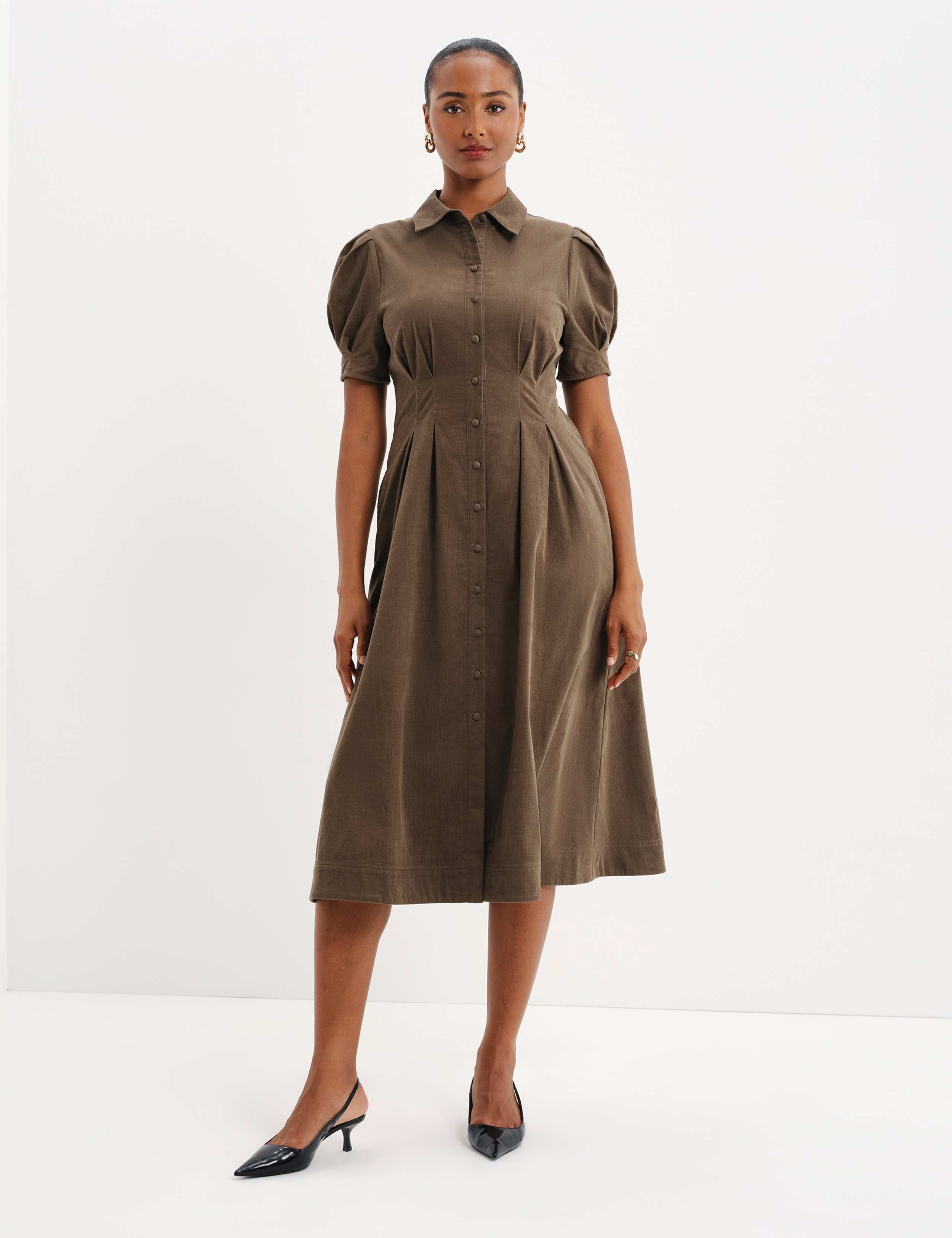 Cord Midi Shirt Dress