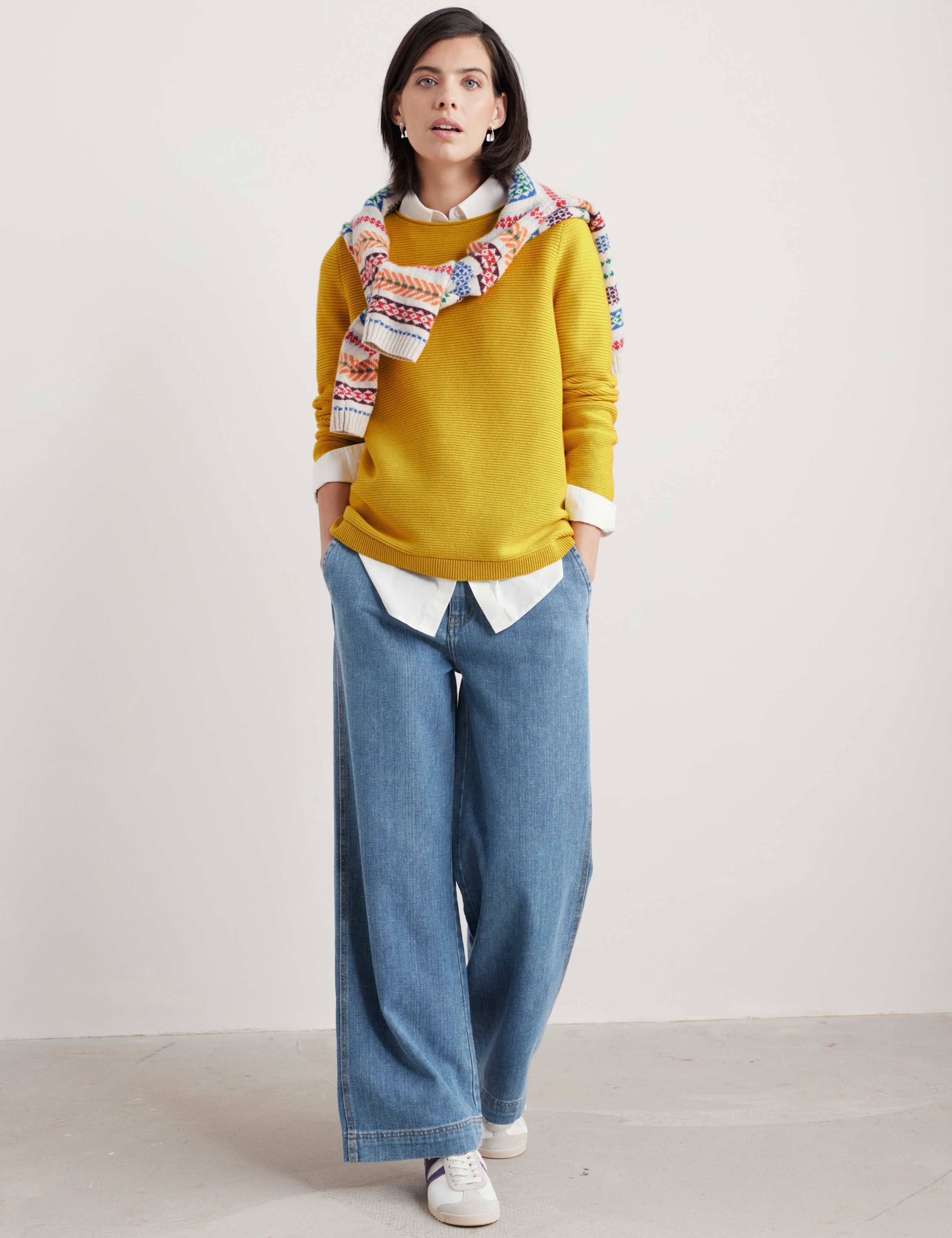 Pure Cotton Textured Crew Neck Jumper