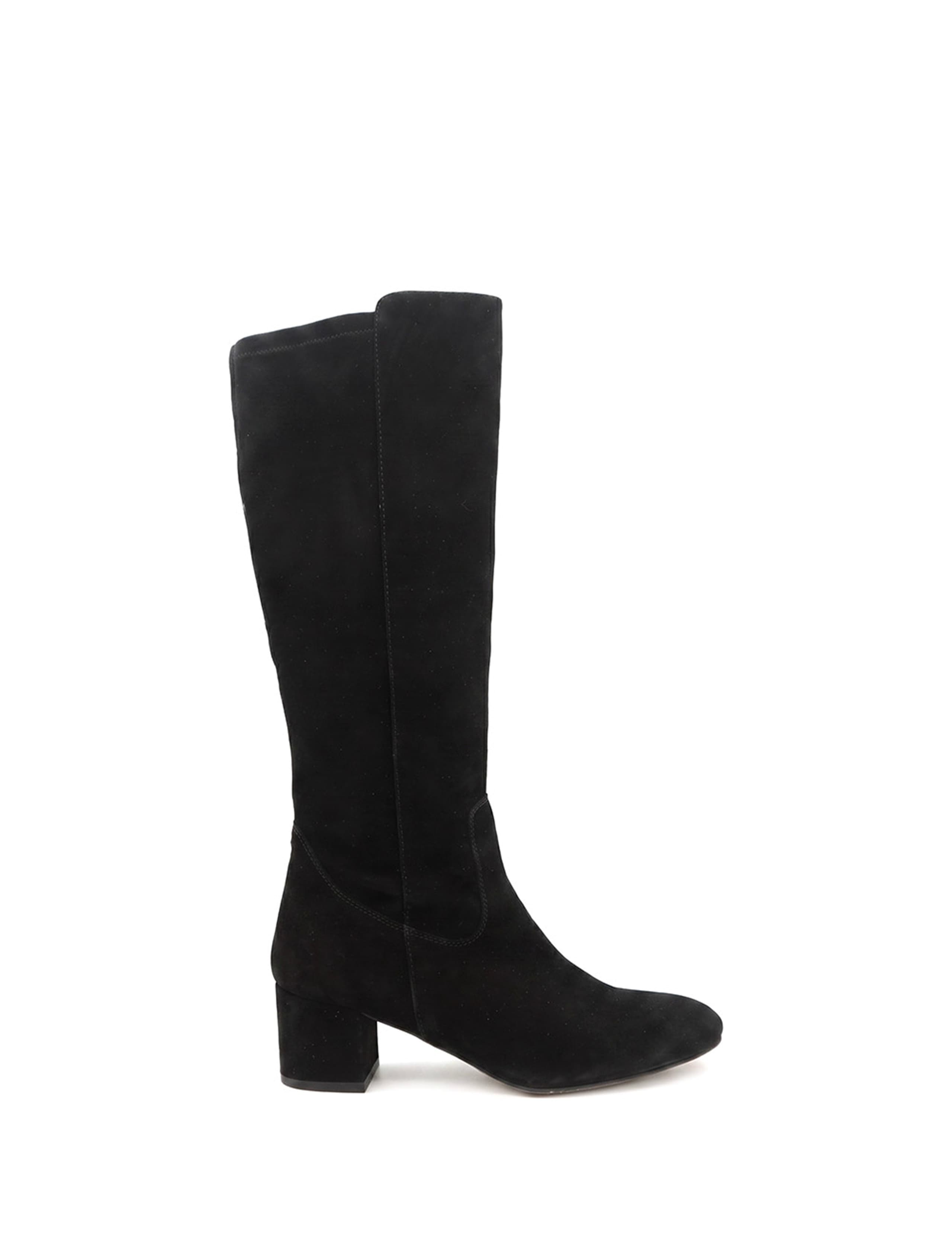 Leather Stretch Block Heel Long Boots