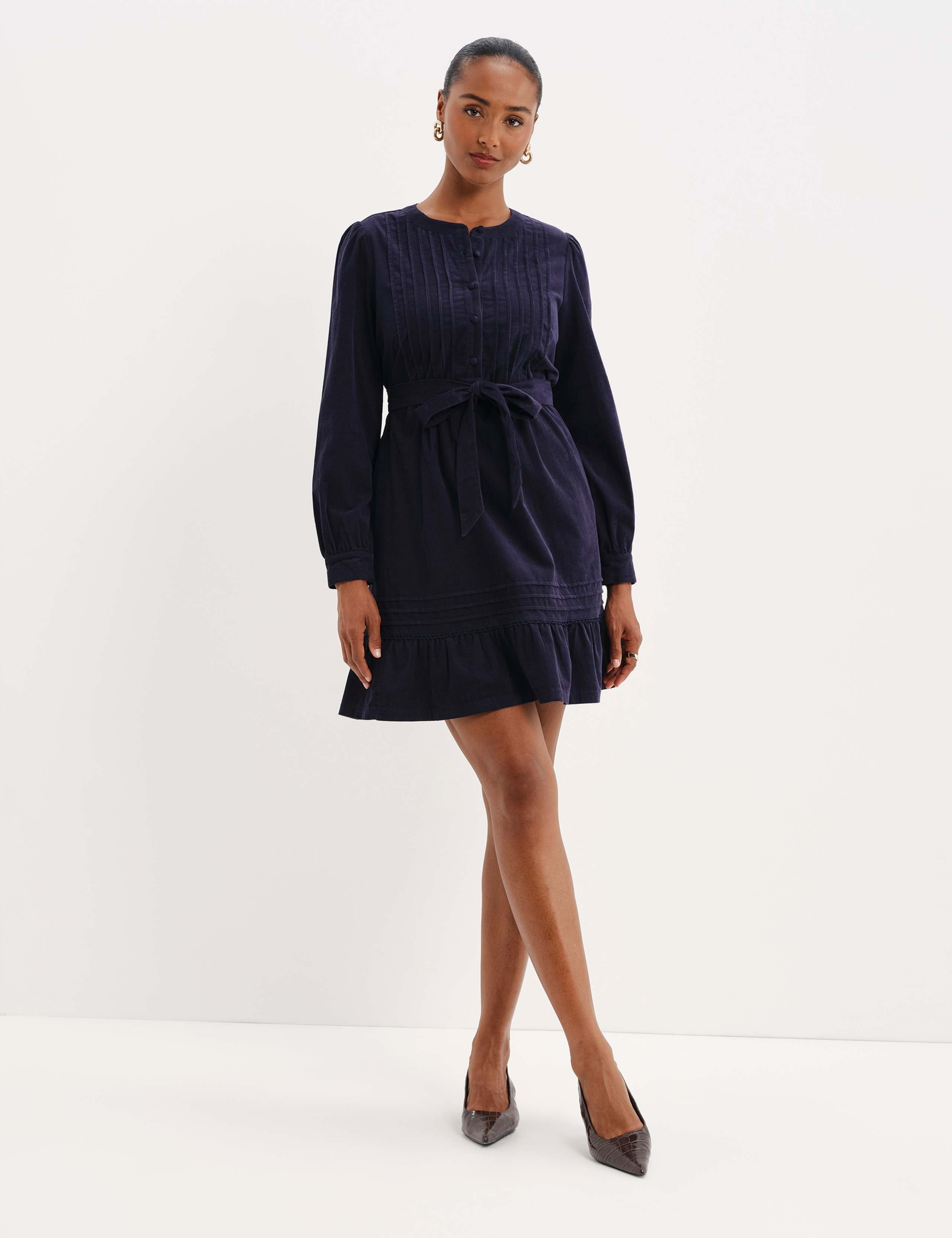 Cord Tie Waist Mini Dress