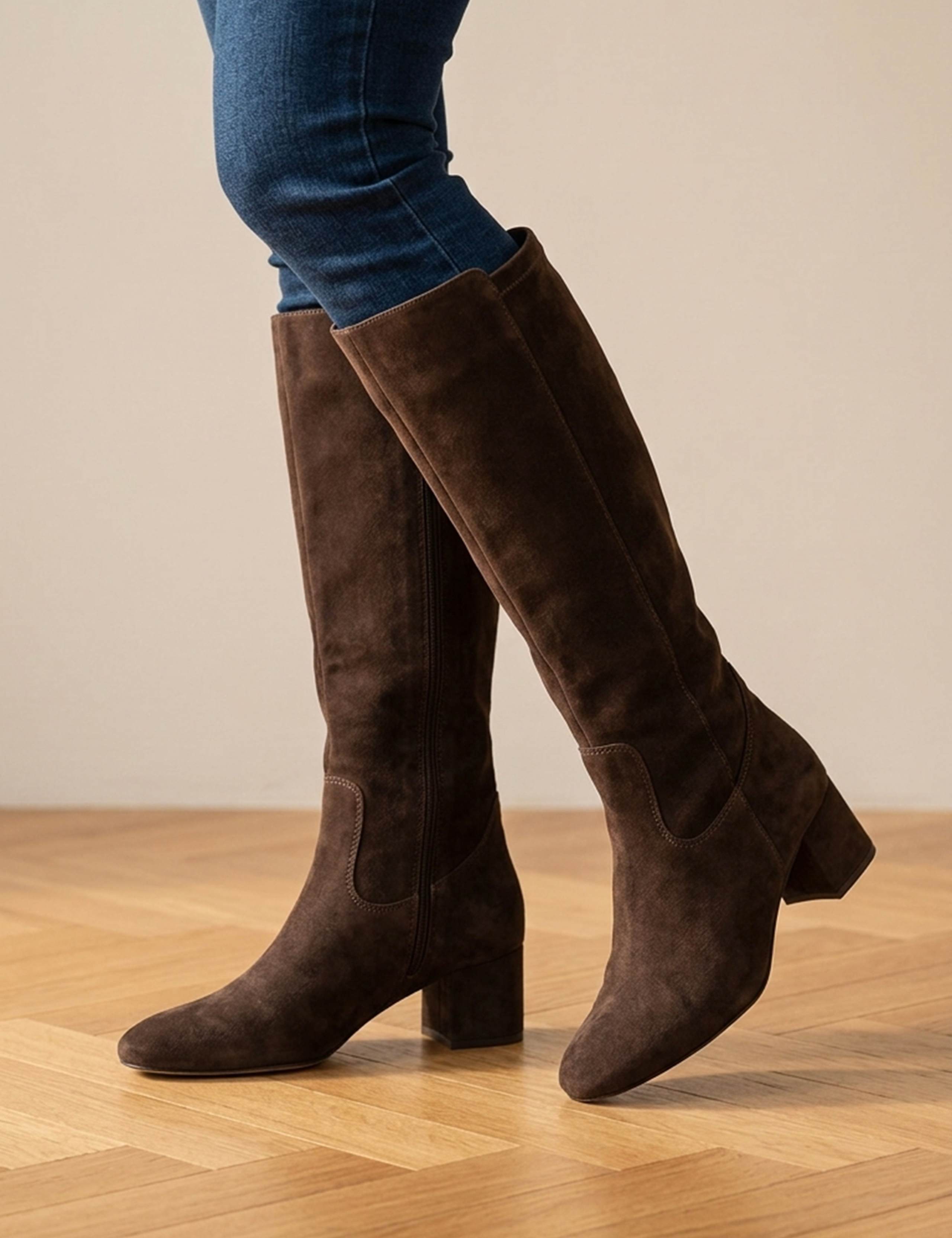 Wide Fit Leather Stretch Long Boots