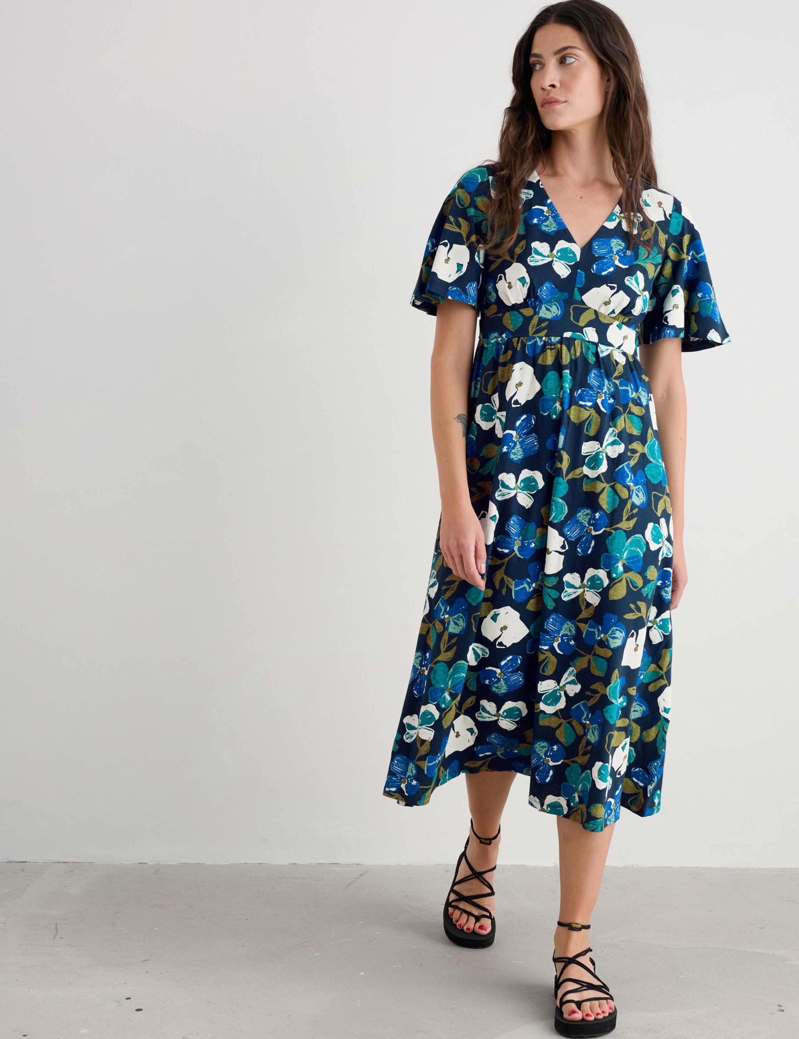 Cotton Floral V-Neck Chateaux Maxi Dress
