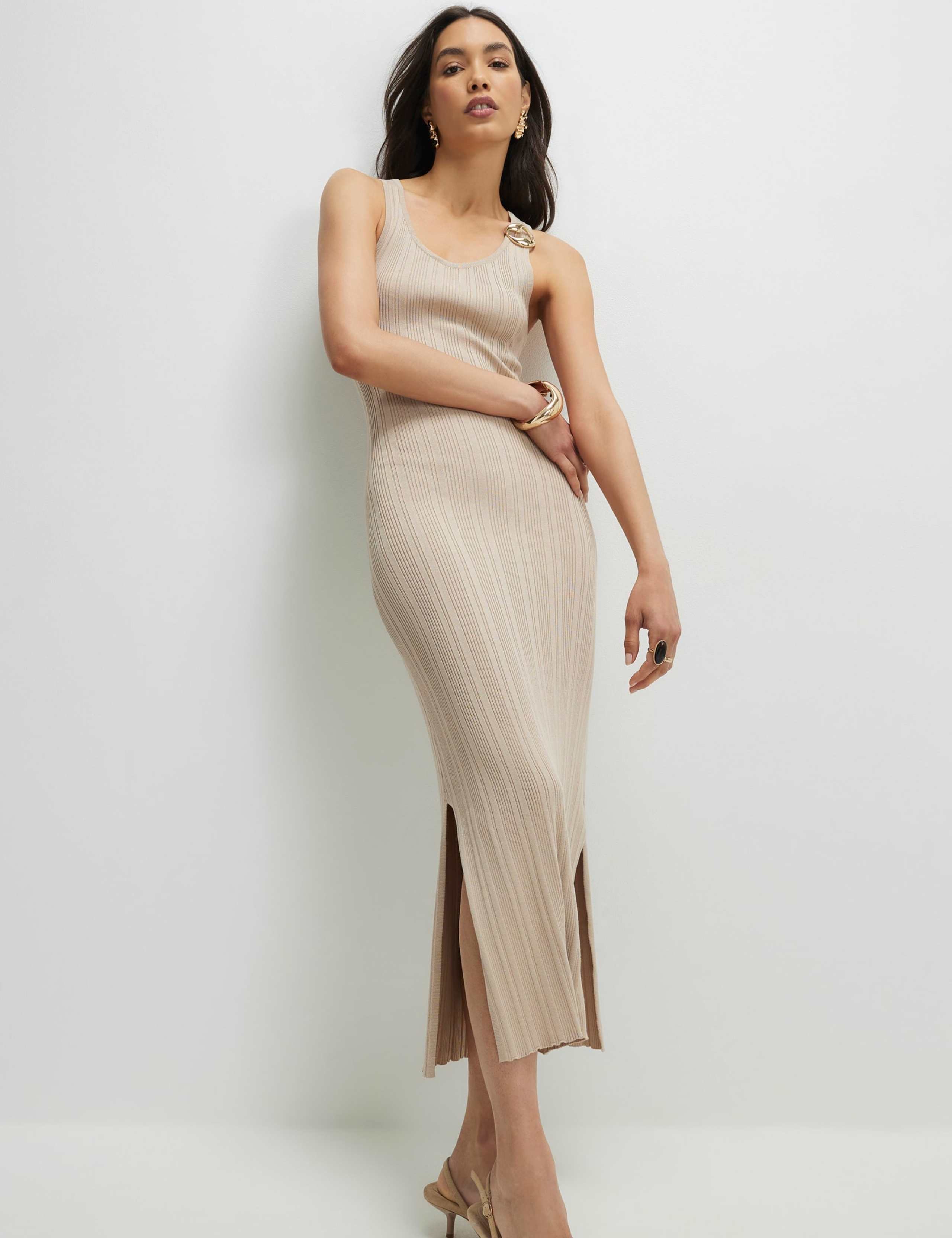 Ribbed Knitted Bodycon Midi Dress