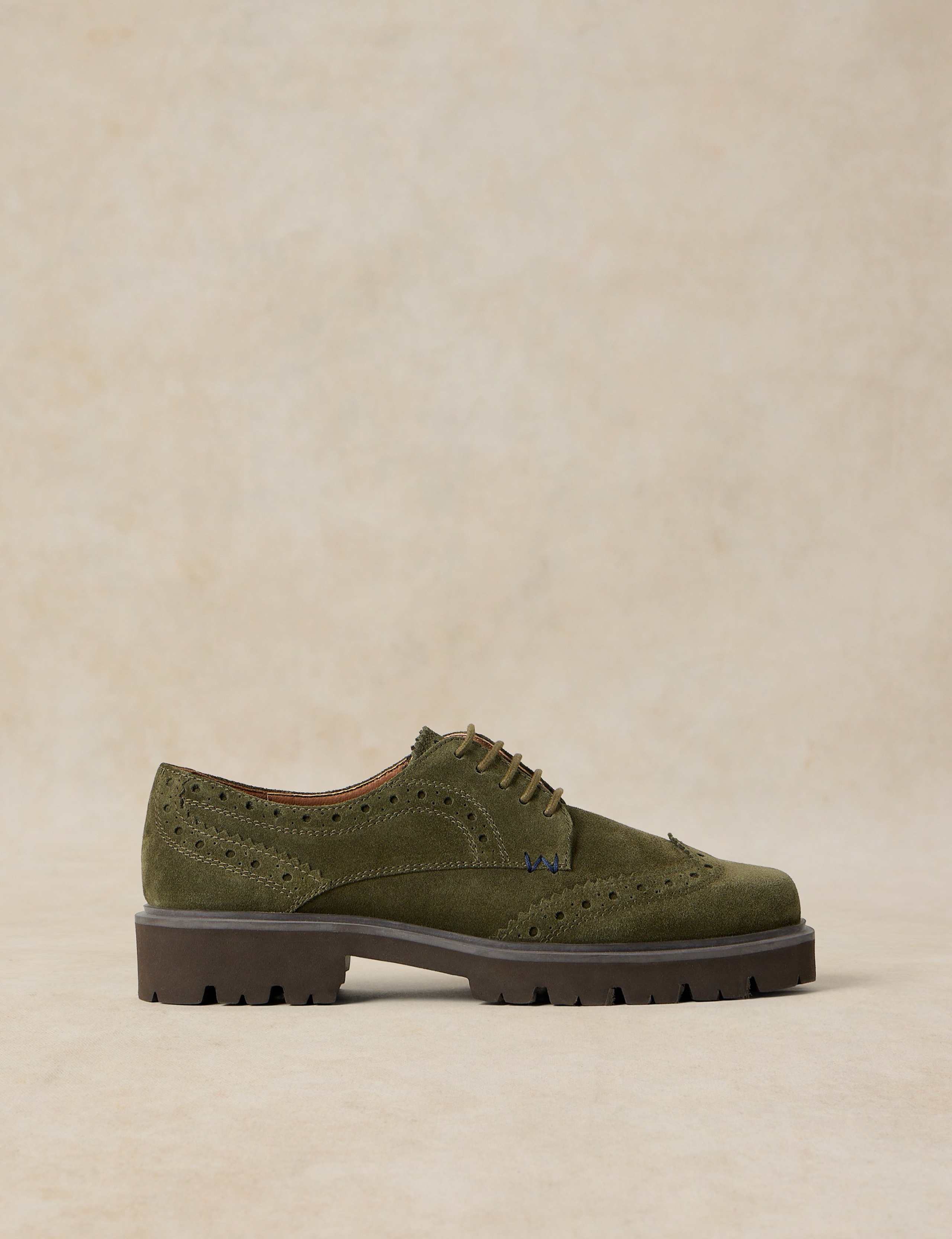 Suede Chunky Lace Up Block Heel Brogues