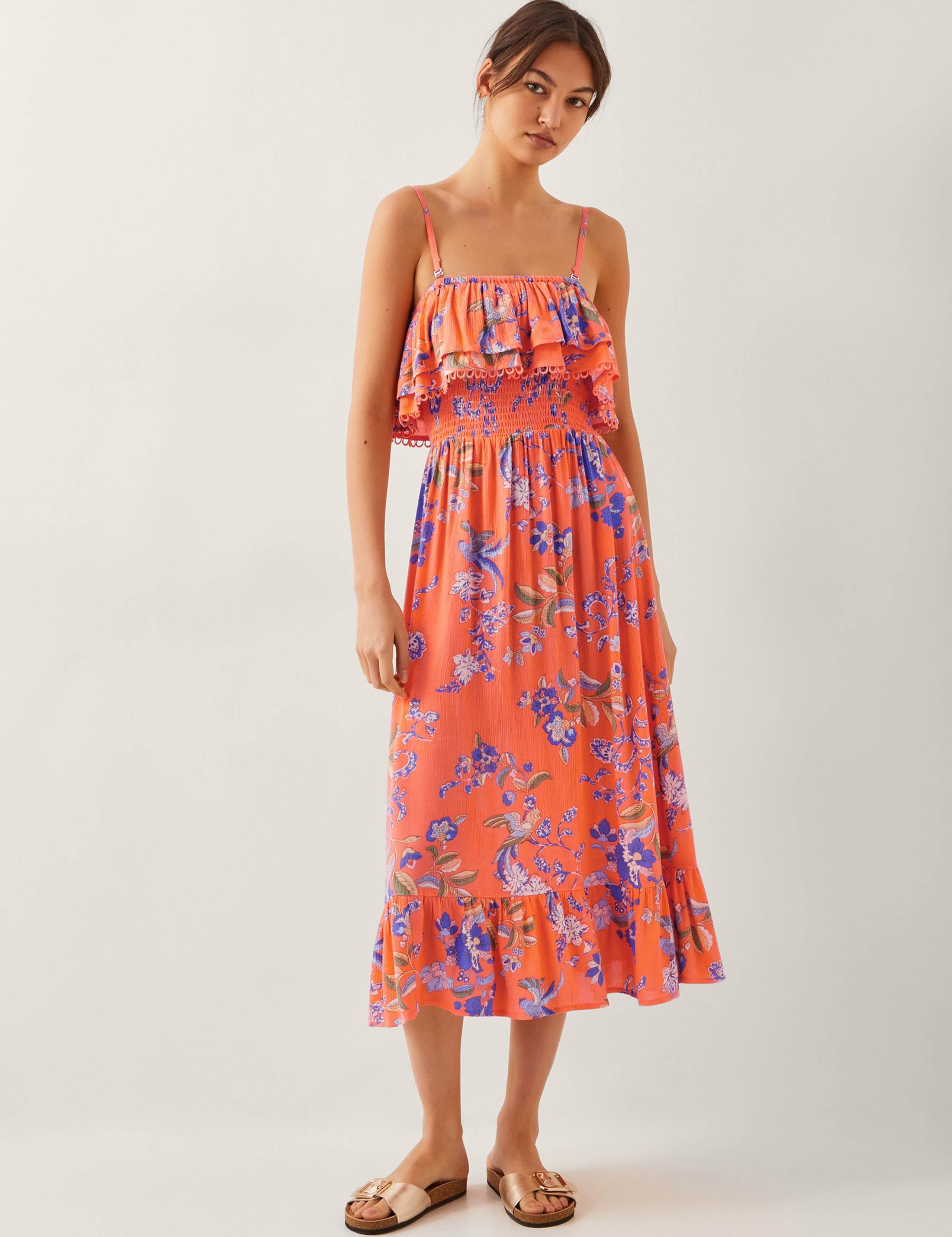 Floral Square Neck Midi Waisted Dress