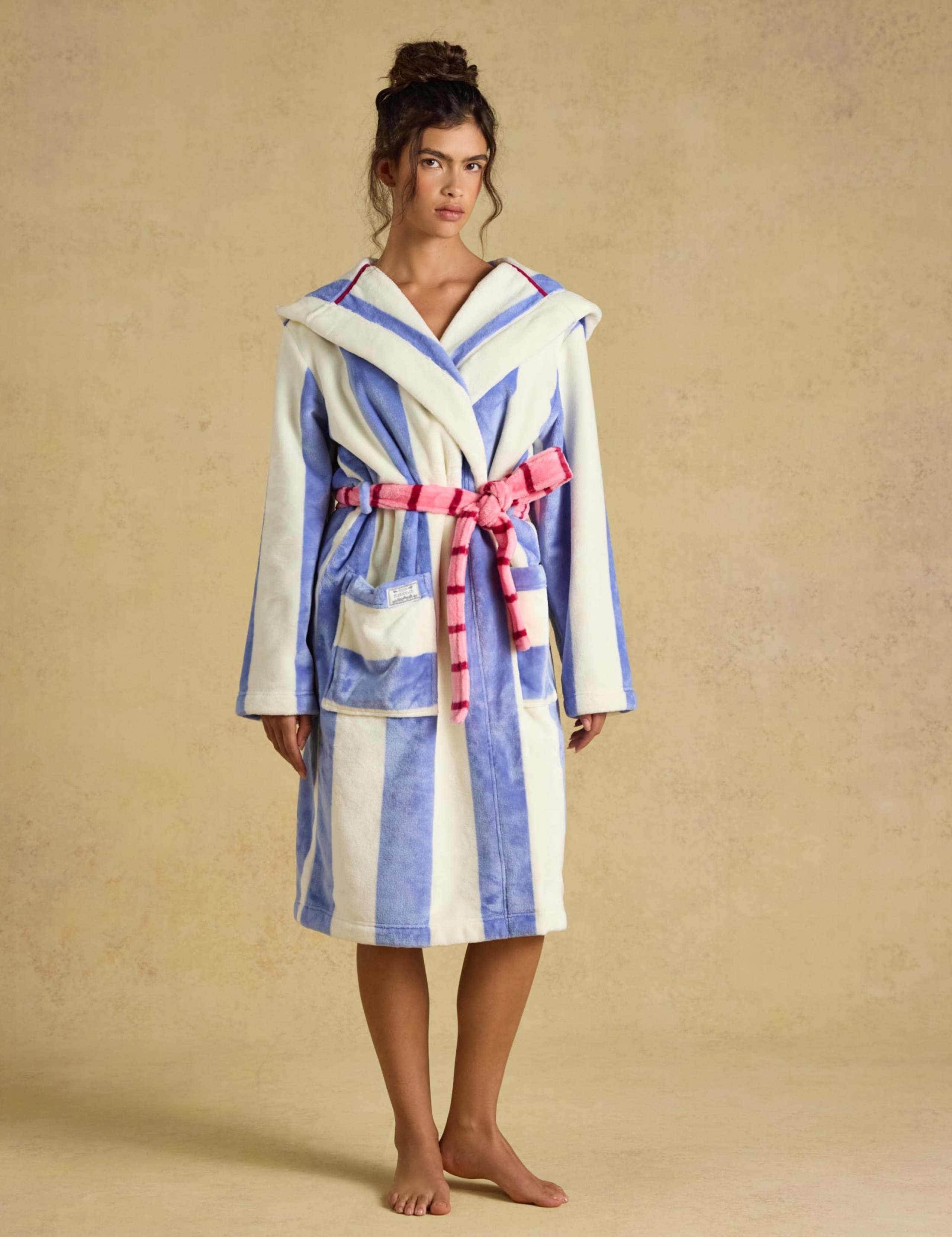 Fleece Striped Hooded Dressing Gown