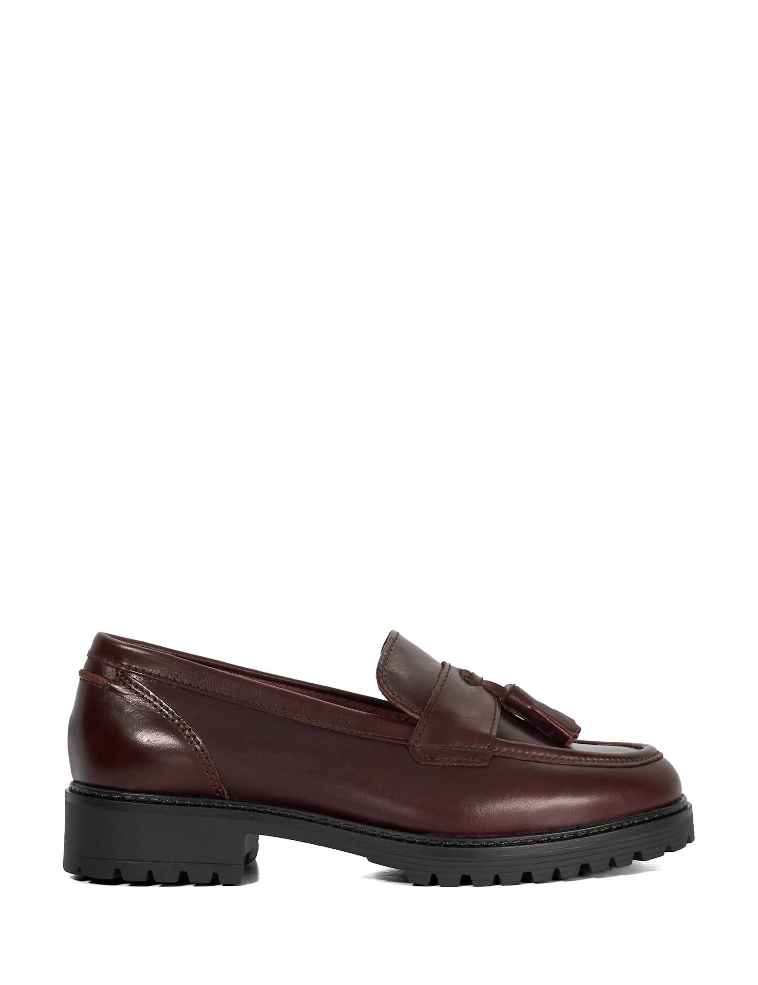 Wide Fit Leather Tassel Low Heel Loafers