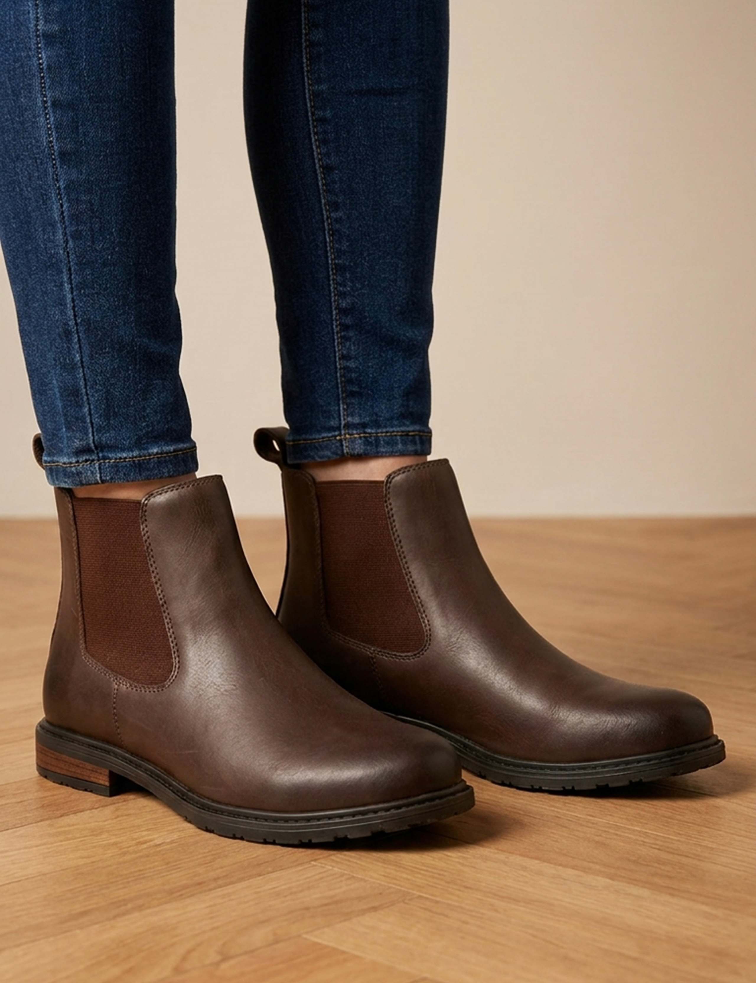 Leather Chelsea Block Heel Boots