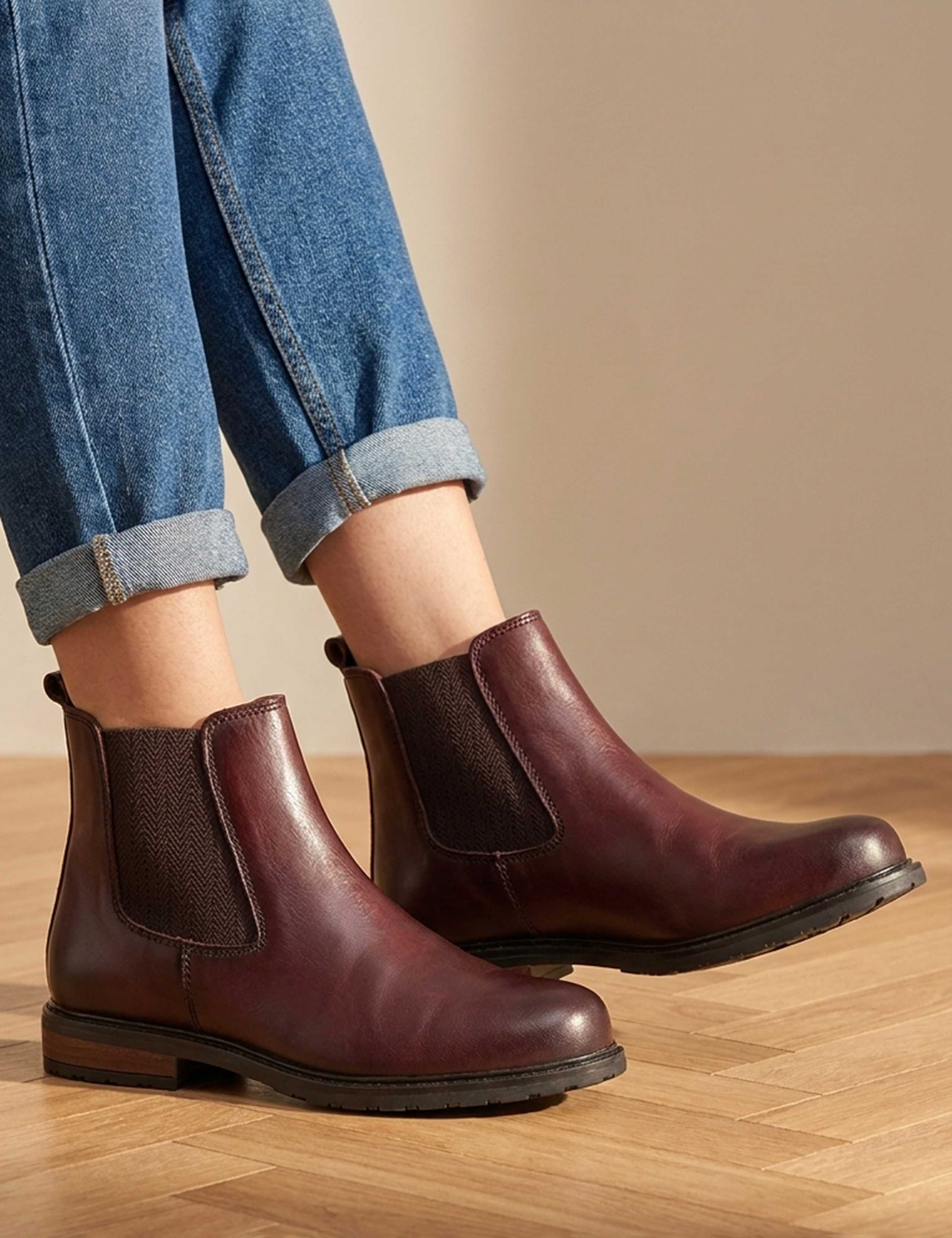 Leather Chelsea Block Heel Boots
