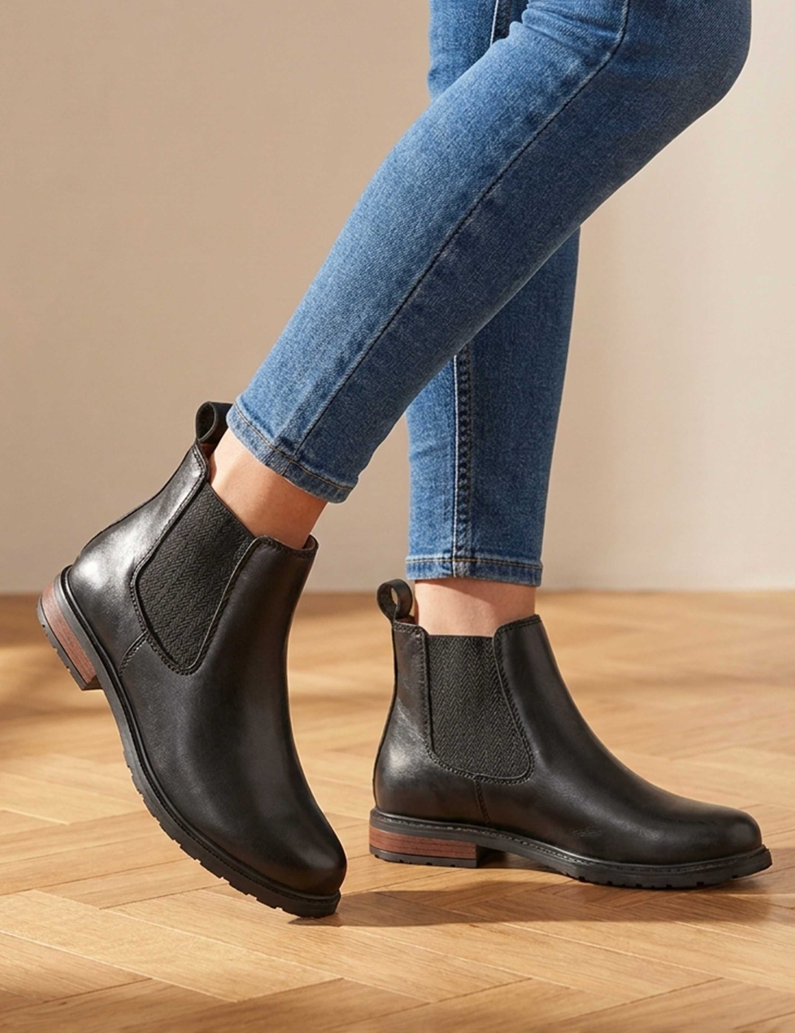 Leather Chelsea Block Heel Boots