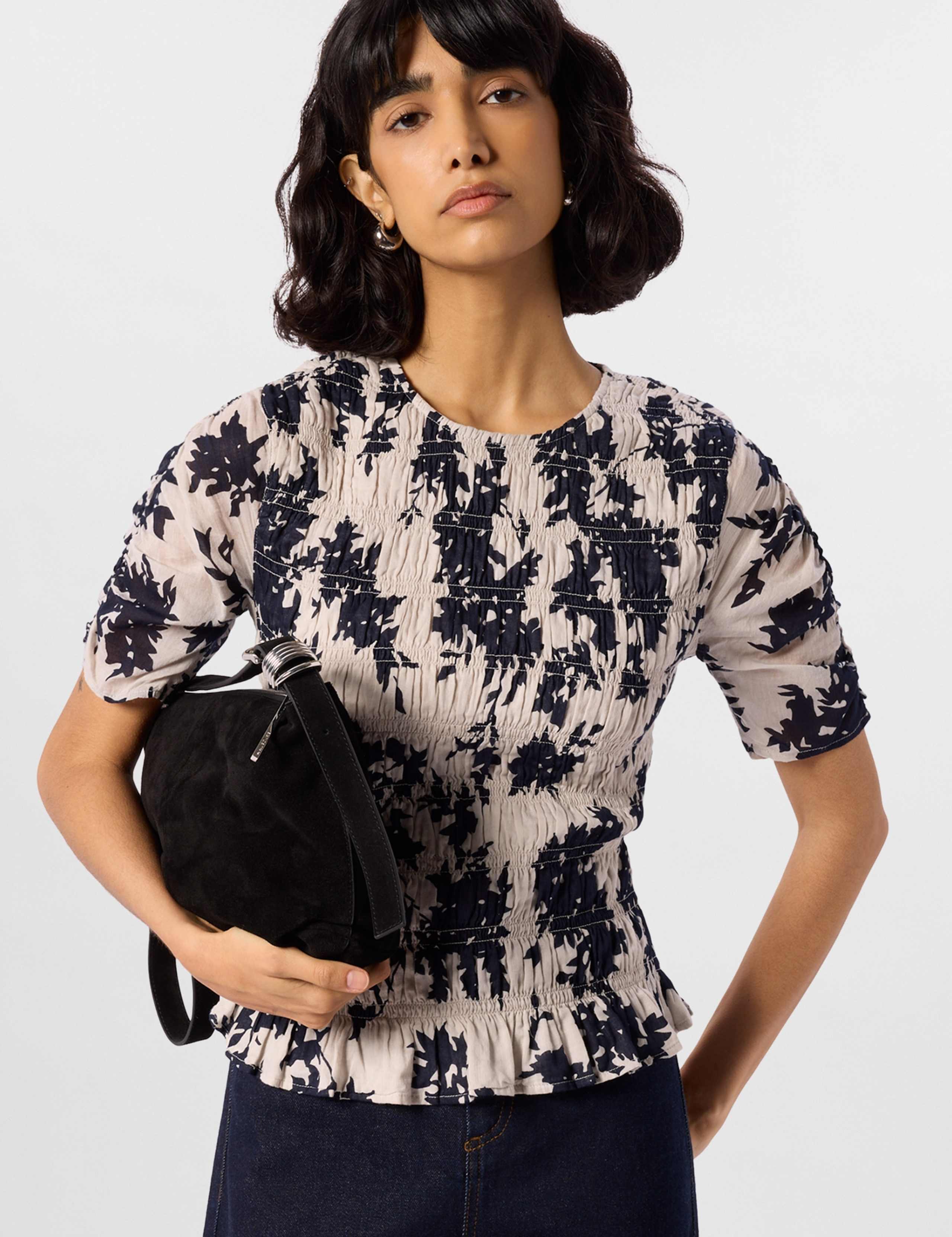 Pure Cotton Floral Shirred Top