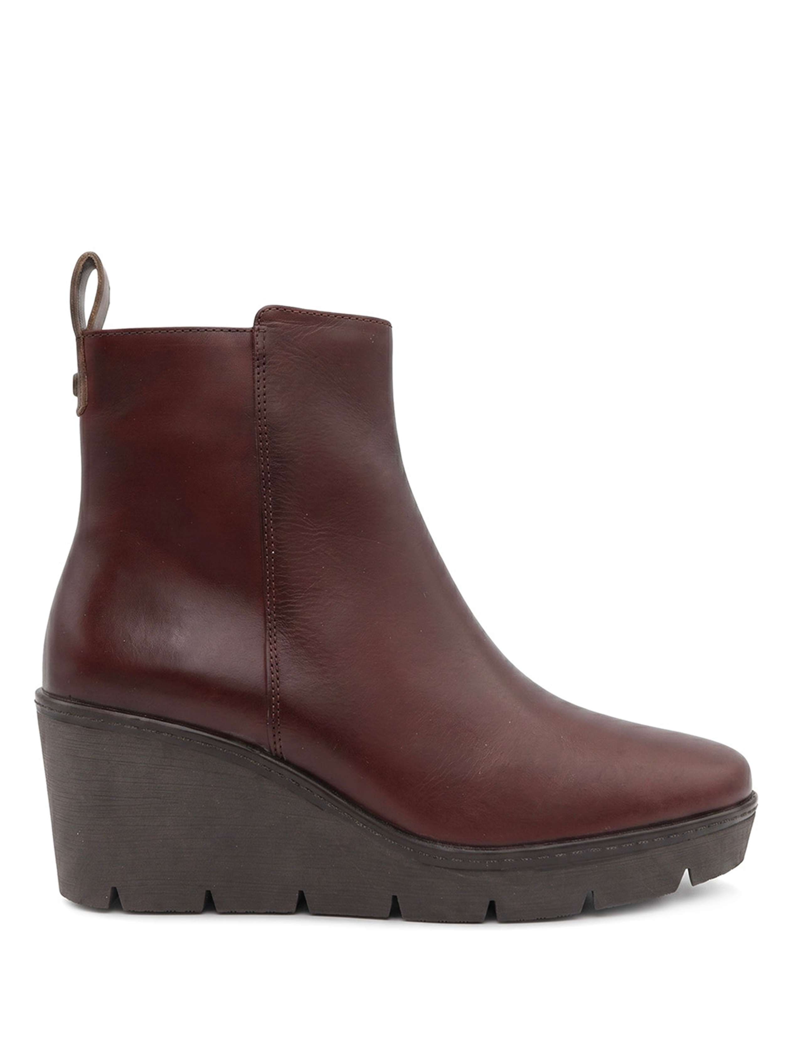 Leather Wedge Heel Ankle Boots