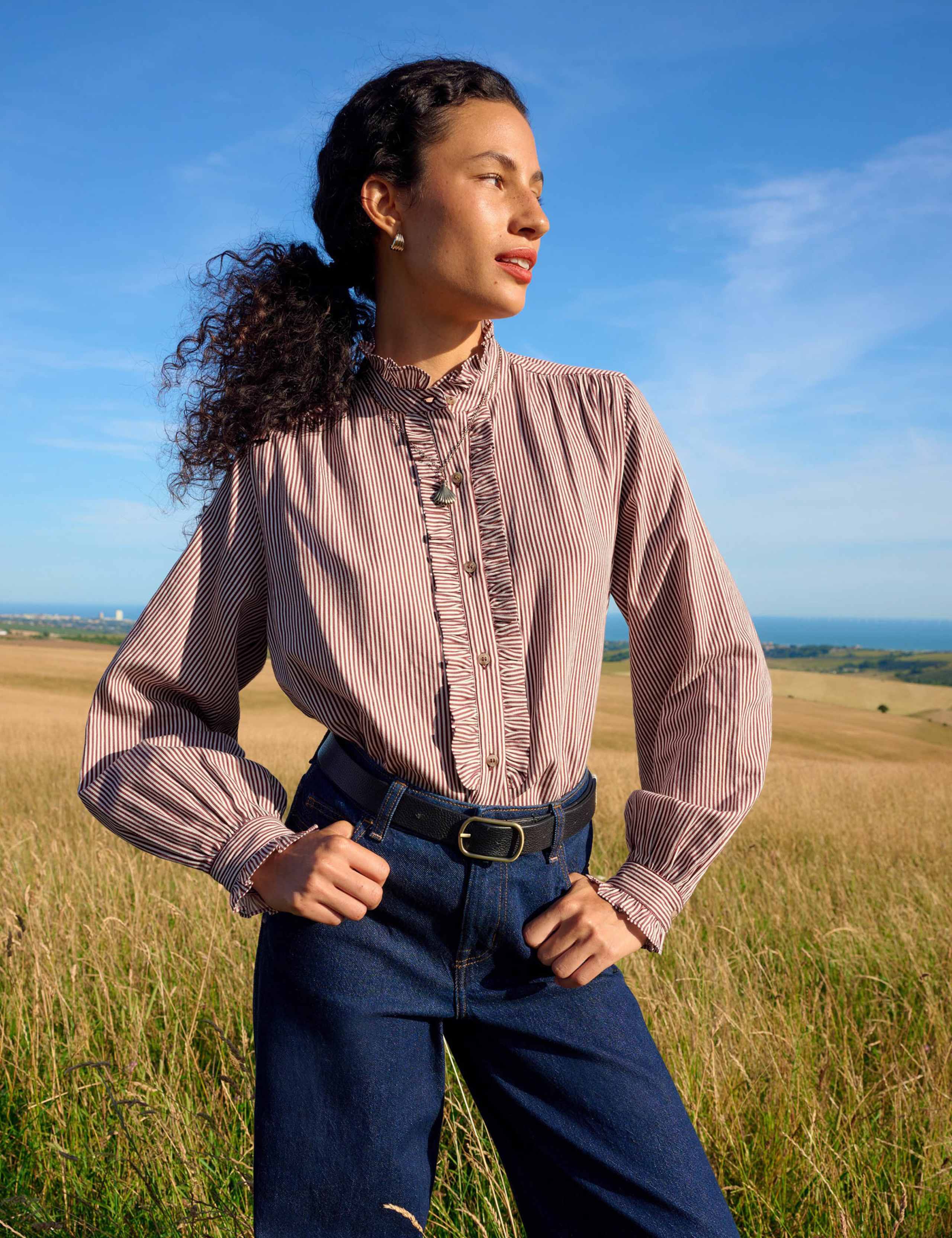 Pure Cotton Collared Frill Detail Shirt