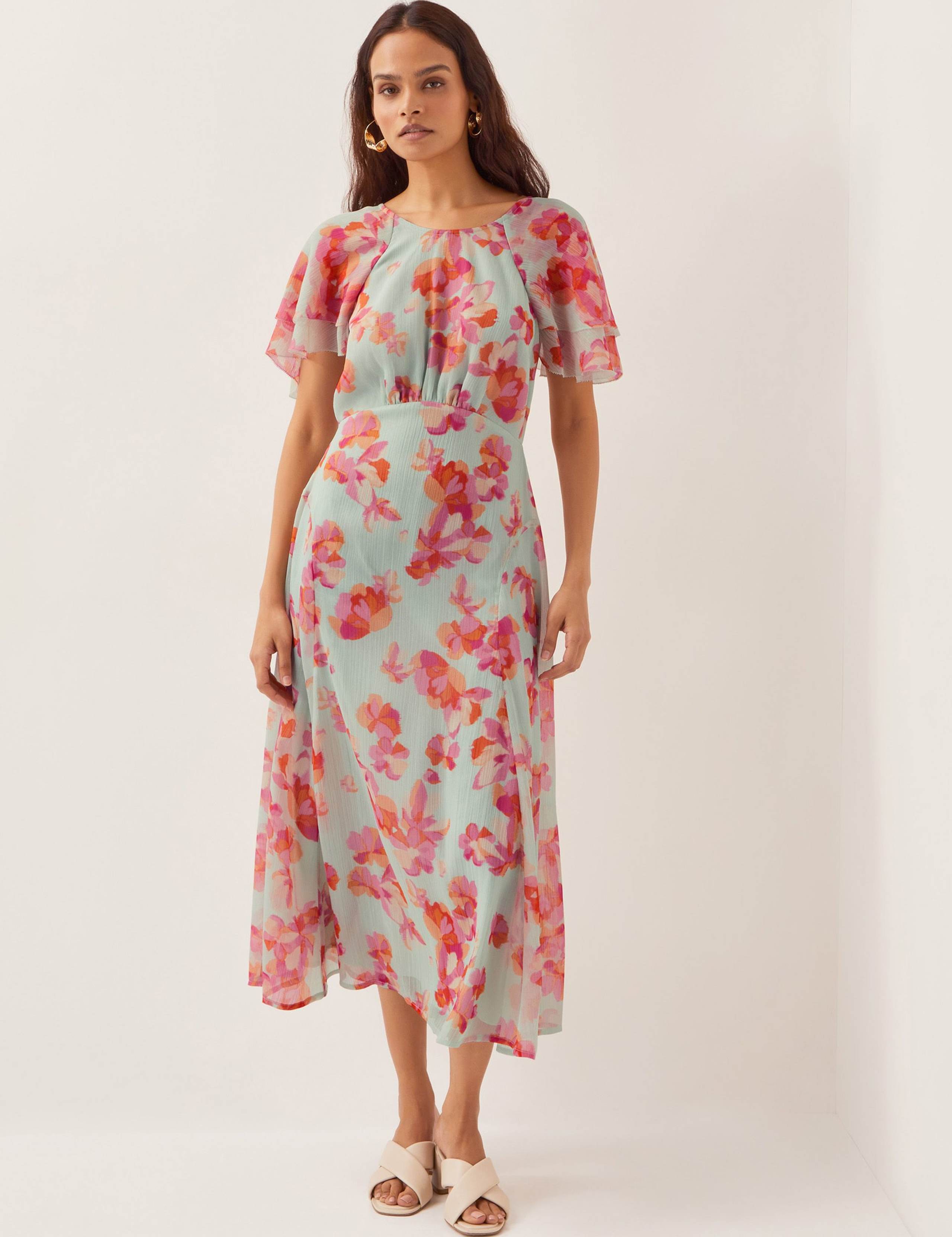 Floral Print Round Neck Midi Dress