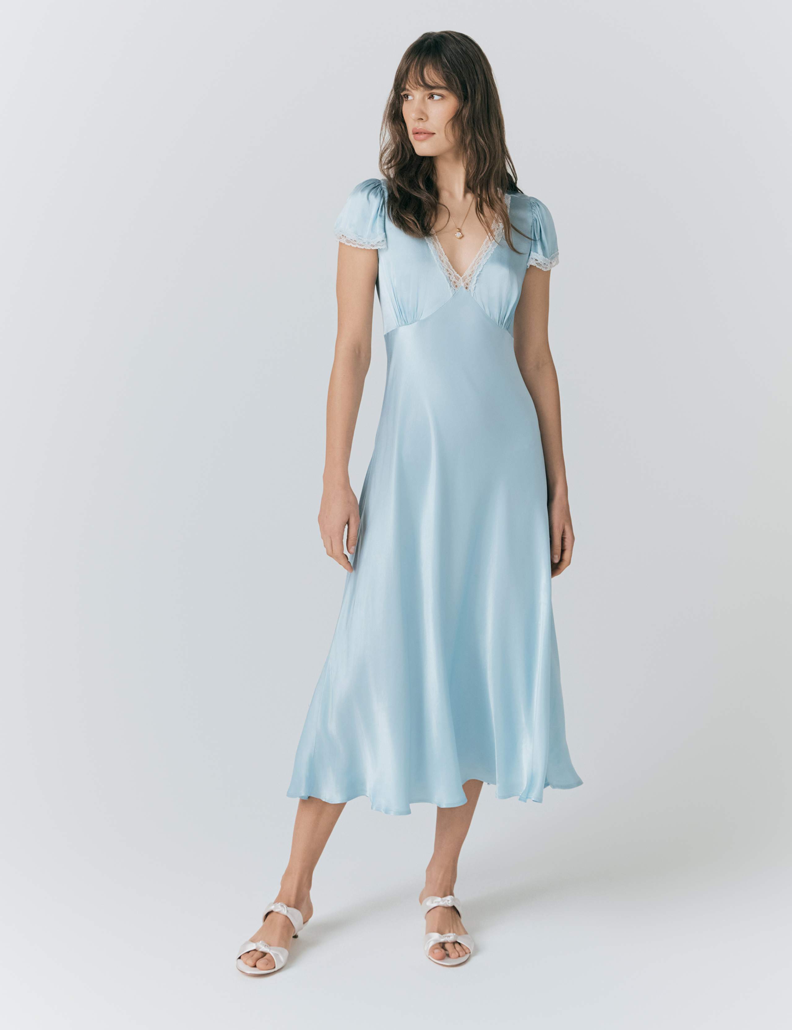 Satin V-Neck Midaxi Tea Dress