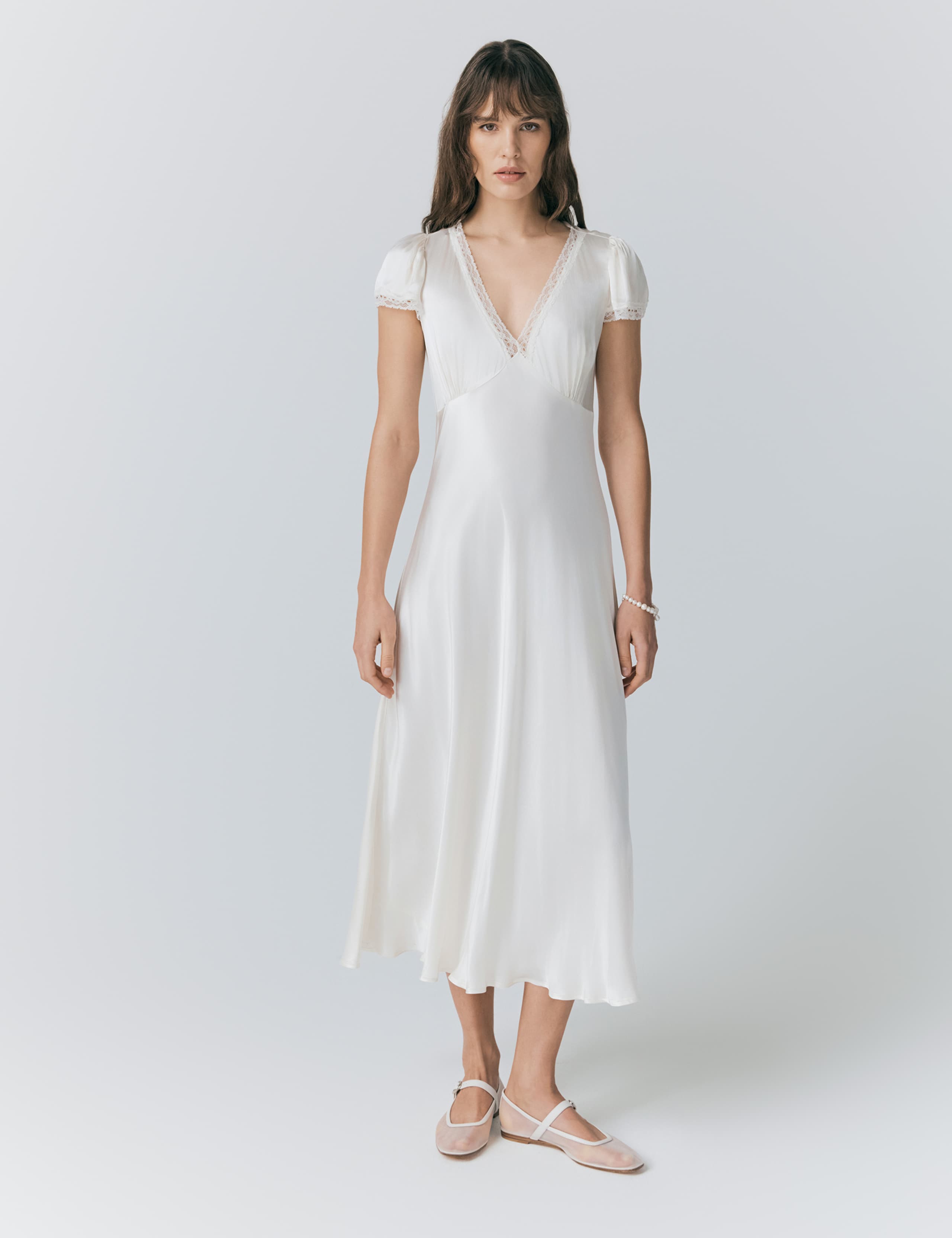 Satin V-Neck Midaxi Tea Dress