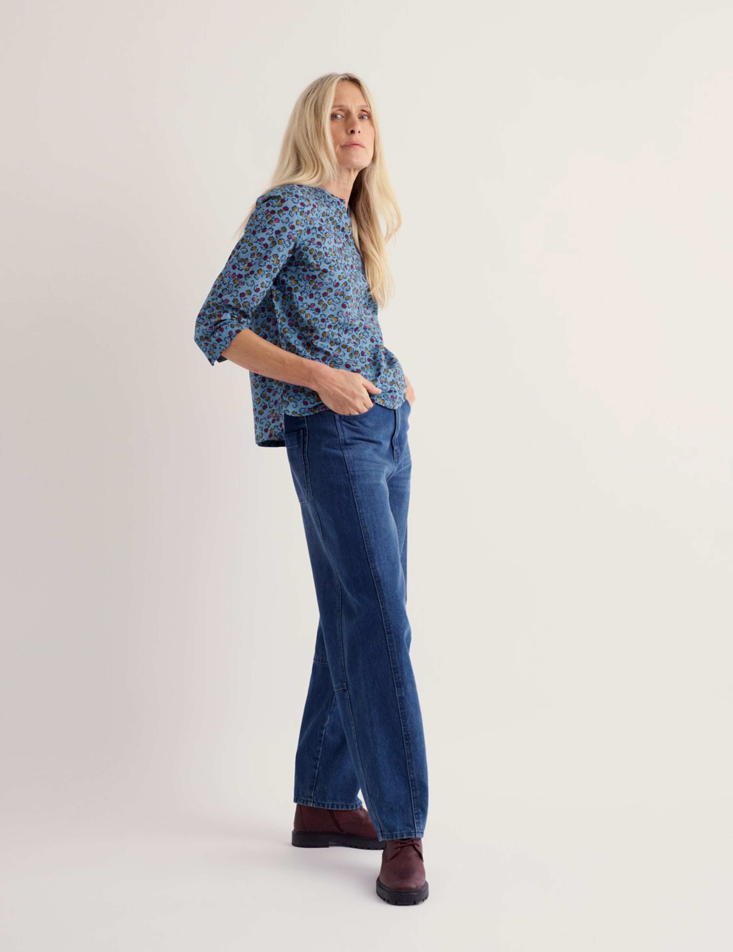 Jersey Ditsy Floral Notch Neck Top
