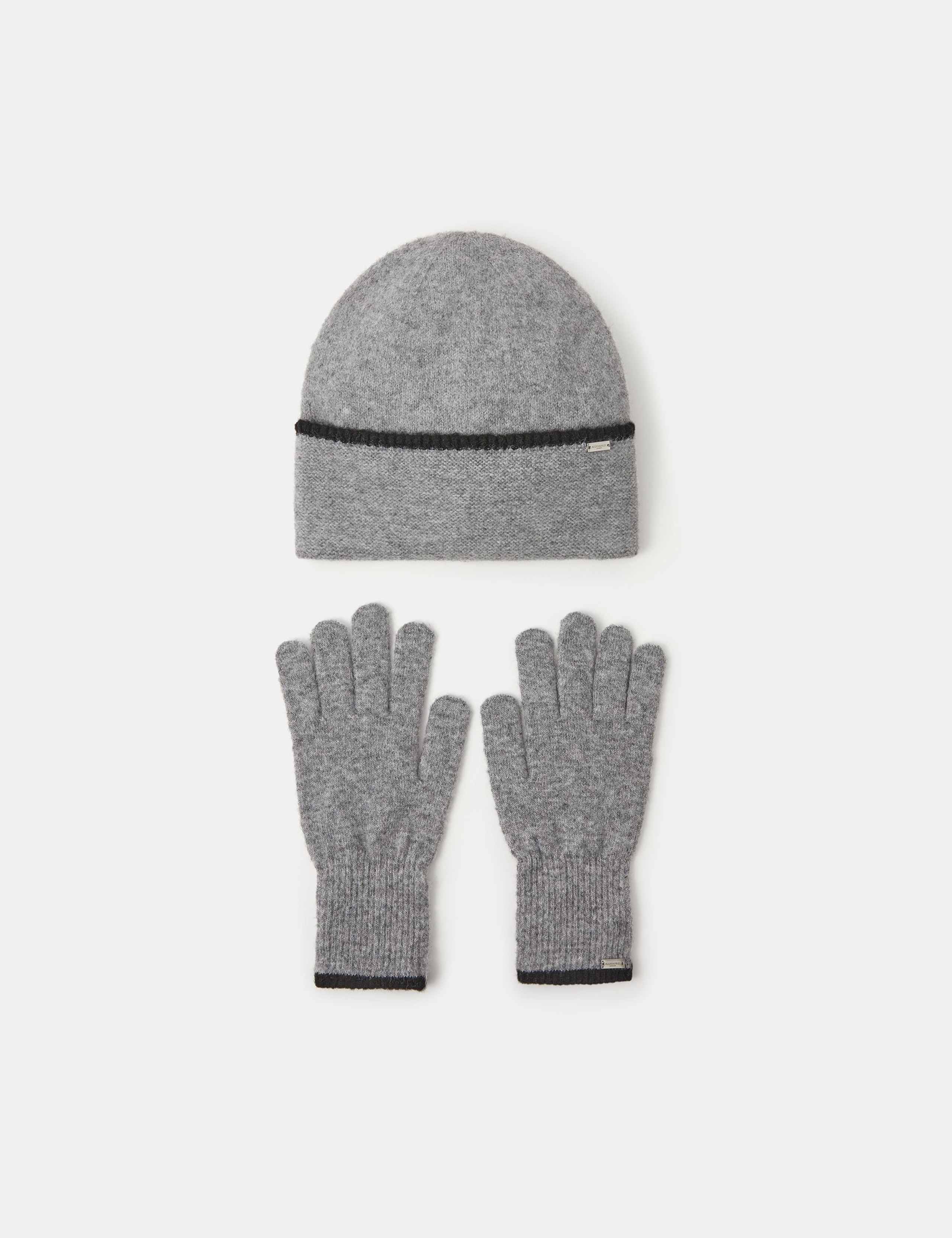 Knitted Tipped Beanie Hat & Gloves Set