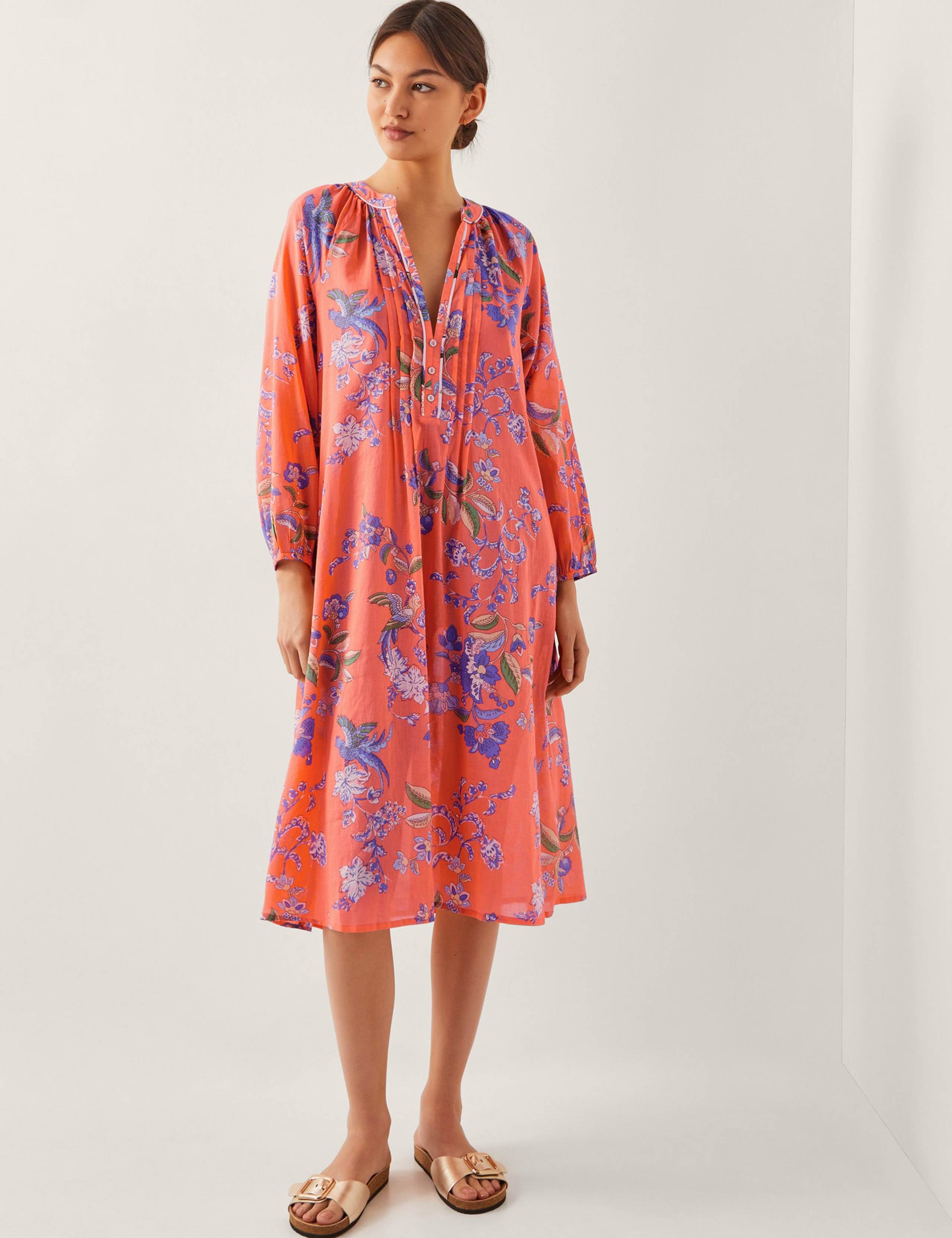 Pure Cotton Floral Midi Tea Dress