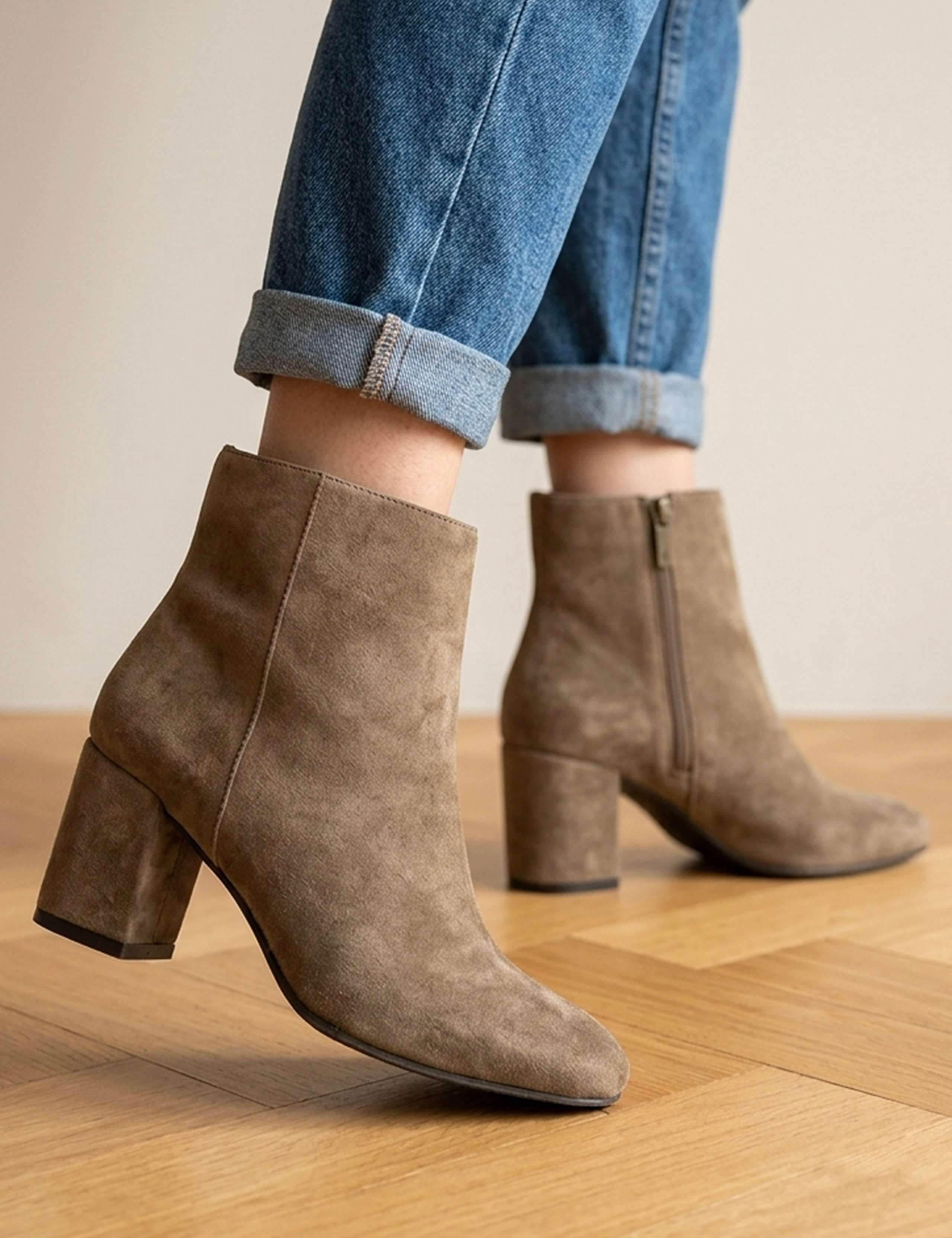 Leather Block Heel Ankle Boots