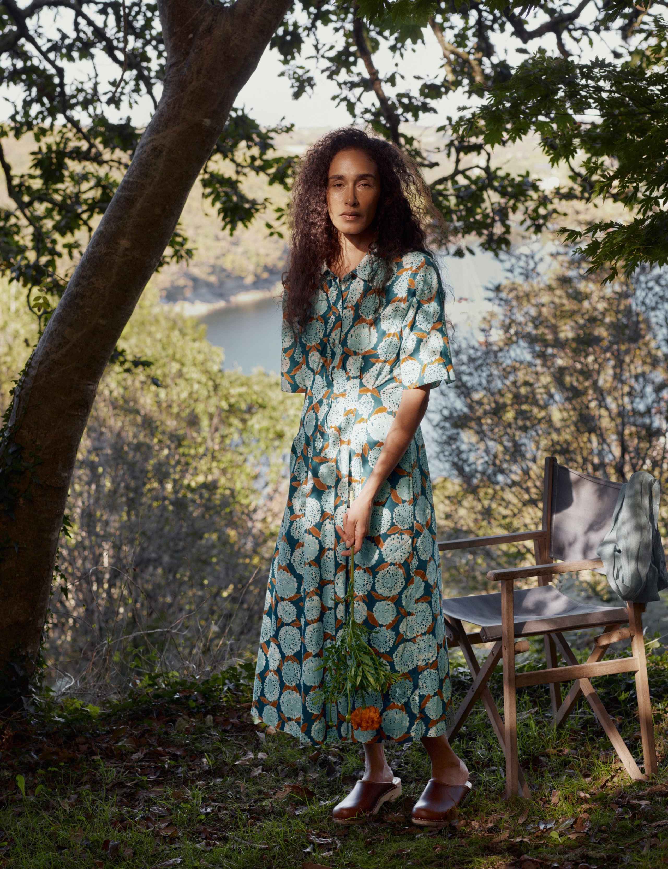 Pure Cotton Floral Midi Shirt Dress