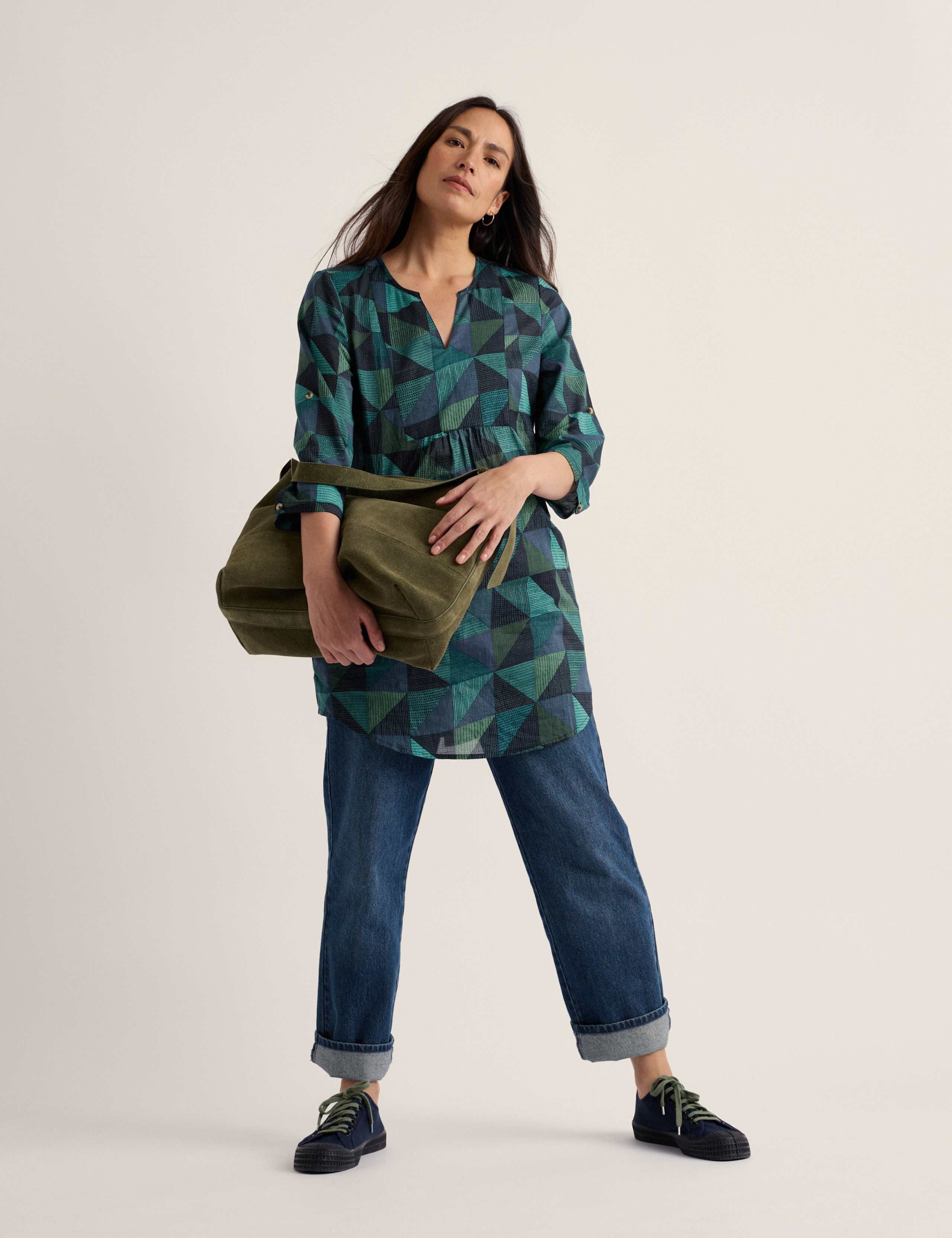 Pure Cotton Geometric V-Neck Tunic