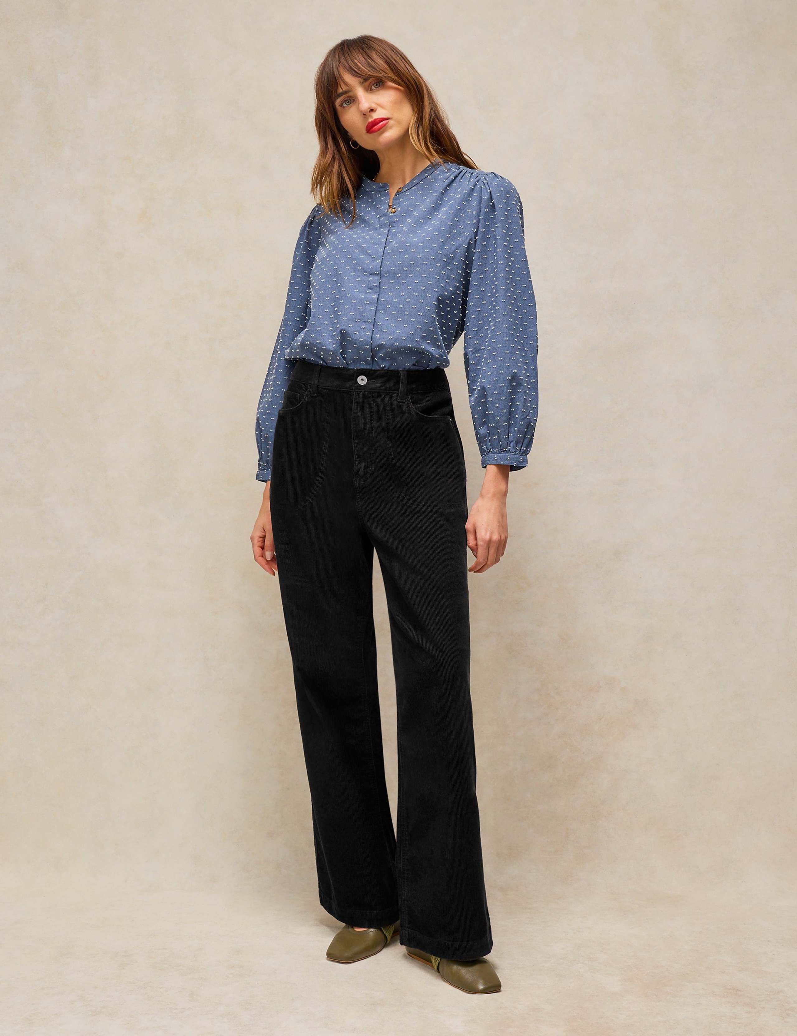 Tia Cord Zip Detail Wide Leg Trousers