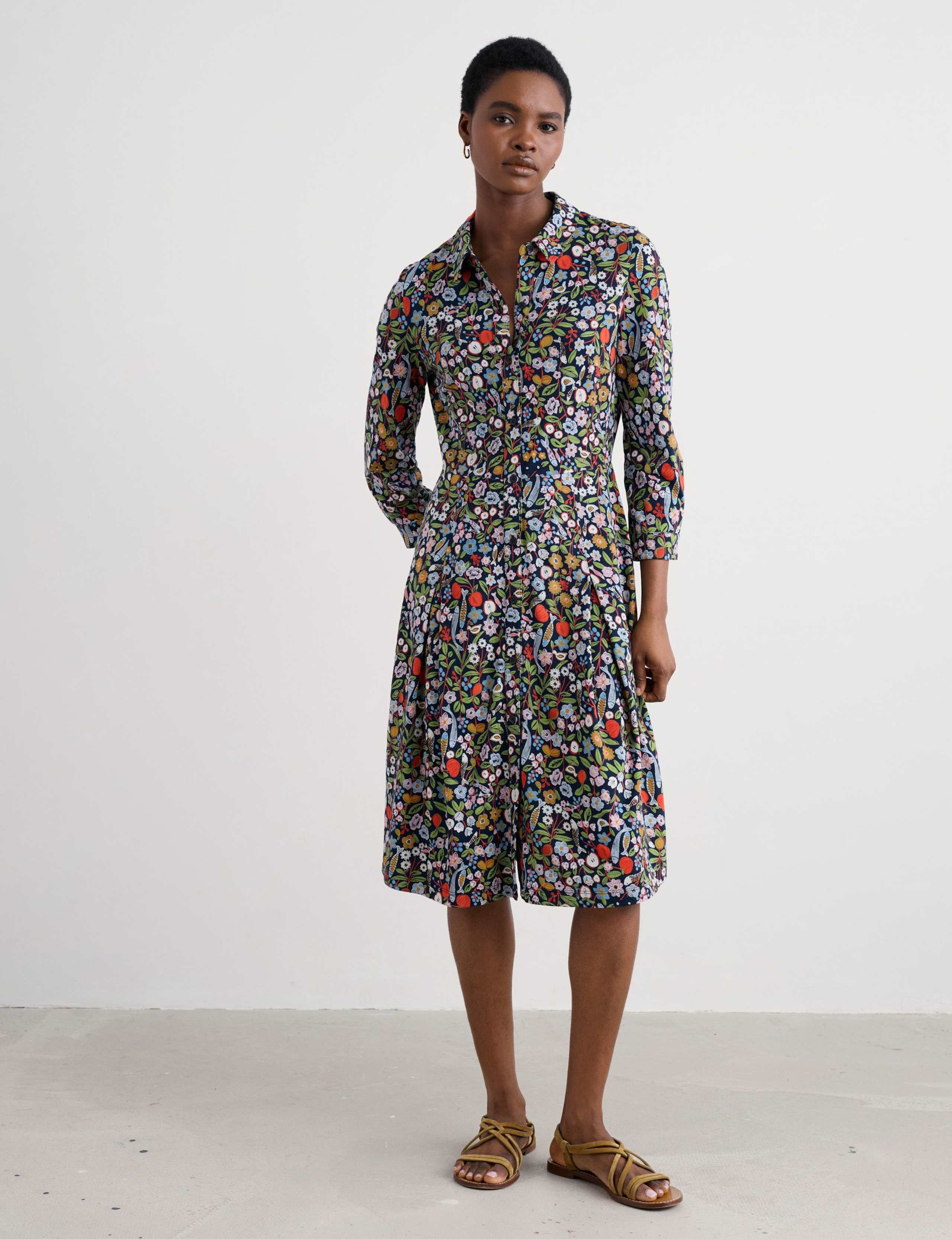 Cotton Rich Floral Knee Length Shirt Dress