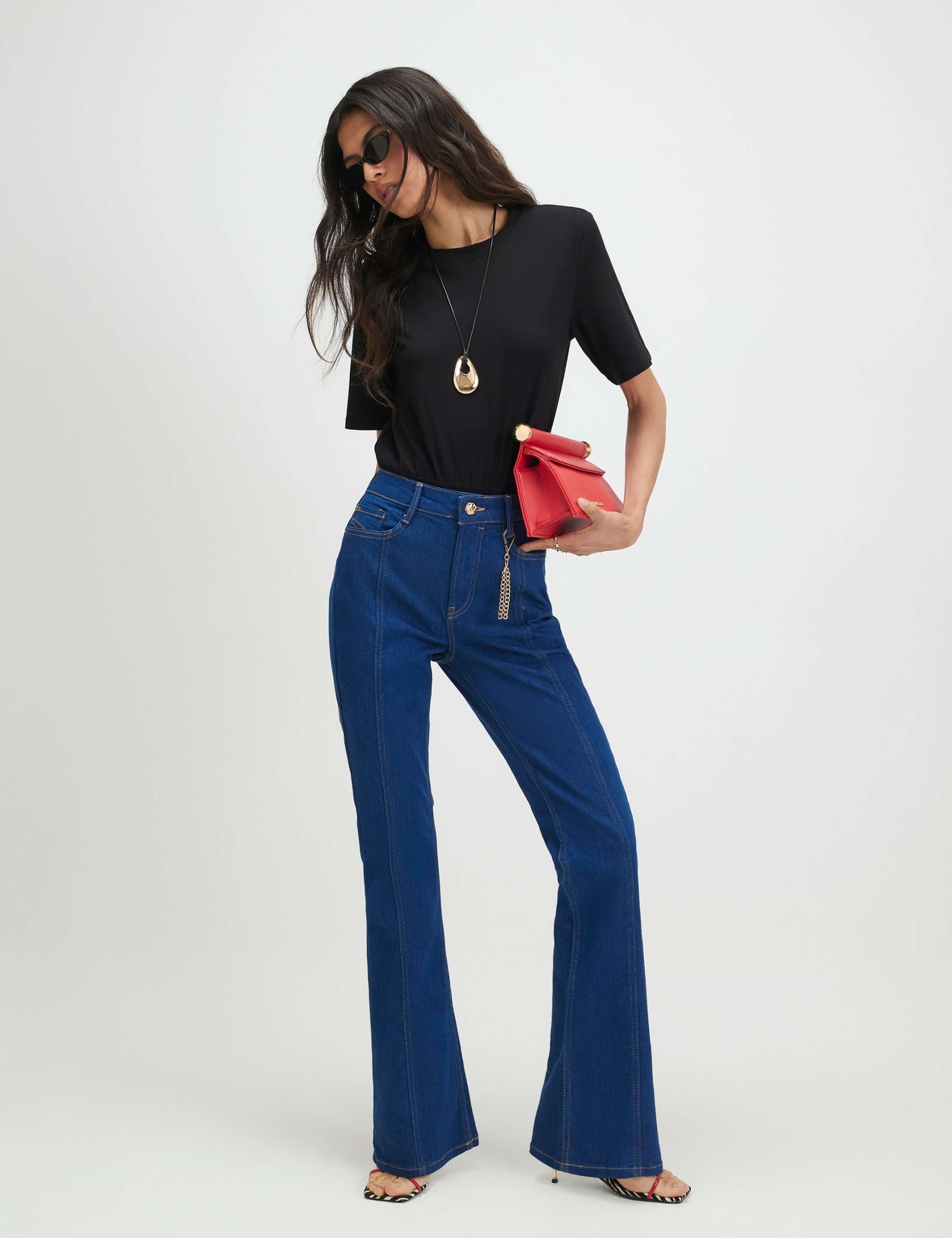 Mid Rise Seam Detail Bootcut Jeans