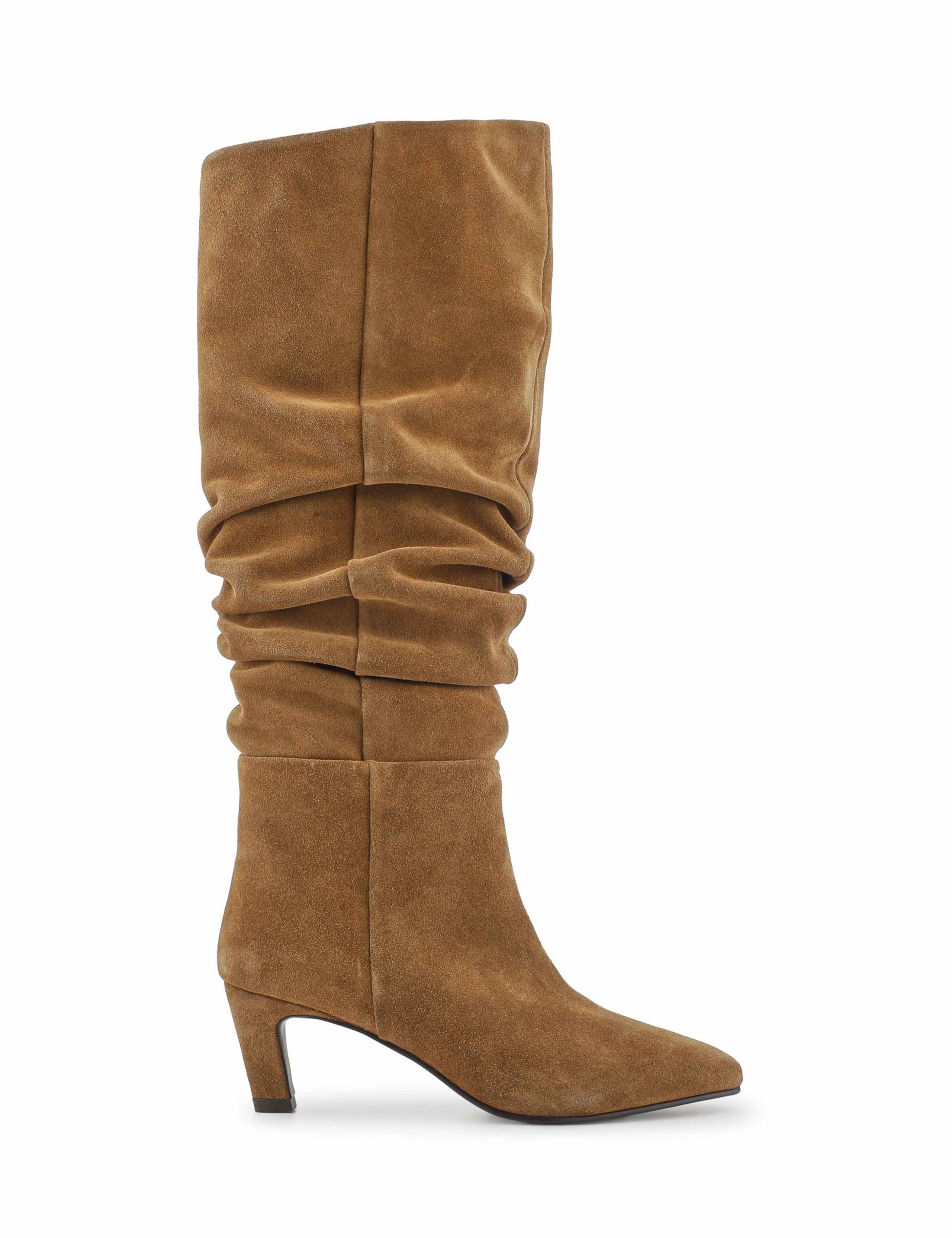 Leather Ruched Knee High Stiletto Heel Boots