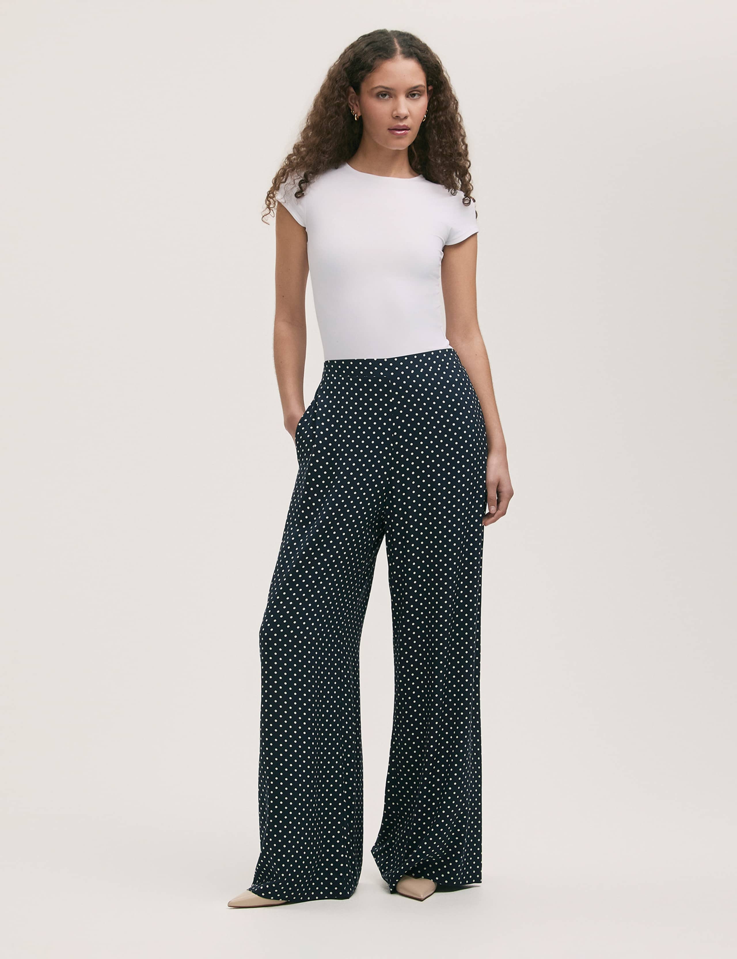 Polka Dot Elasticated Waist Wide Leg Trousers