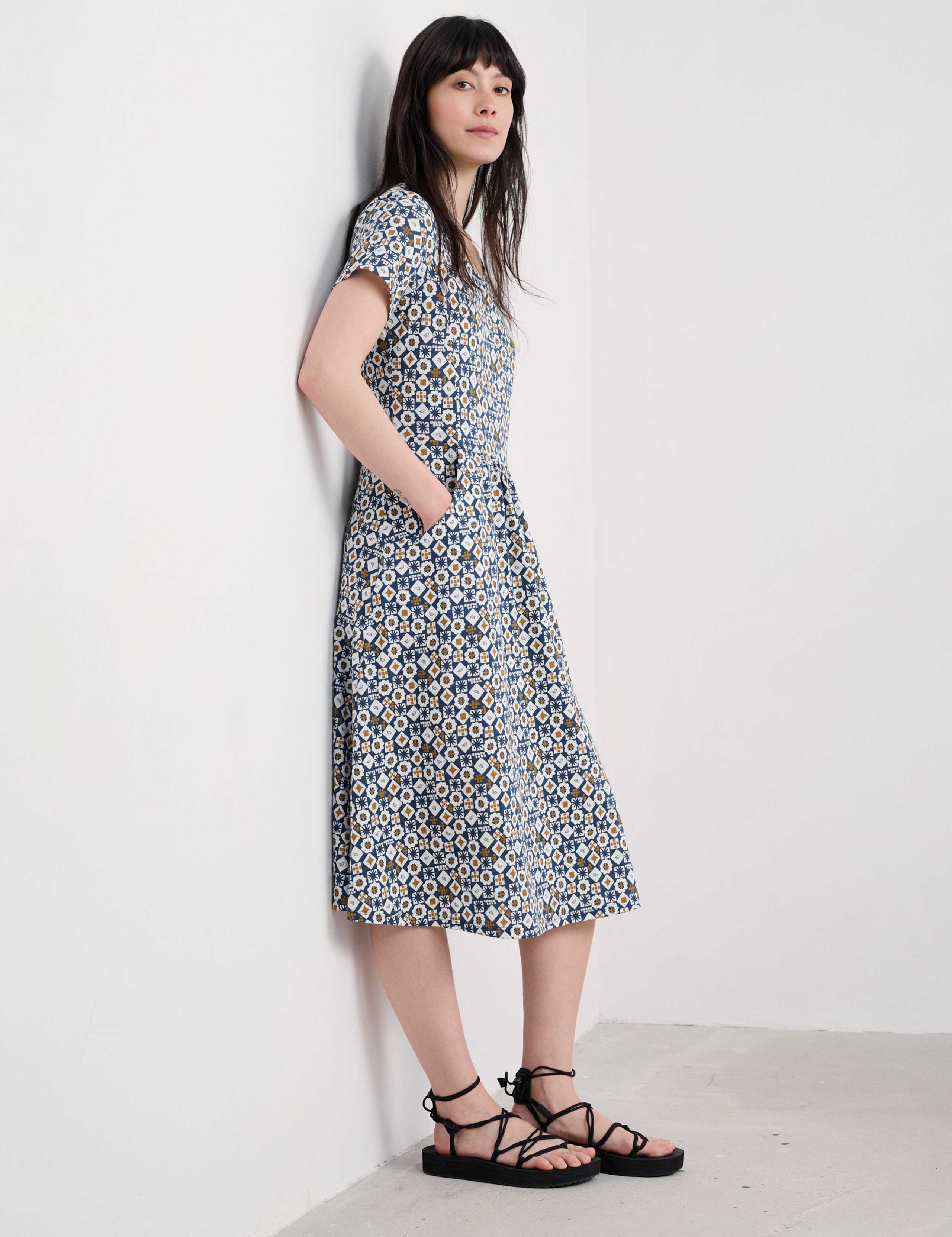 Pure Cotton Printed Scoop Neck Skater Dress