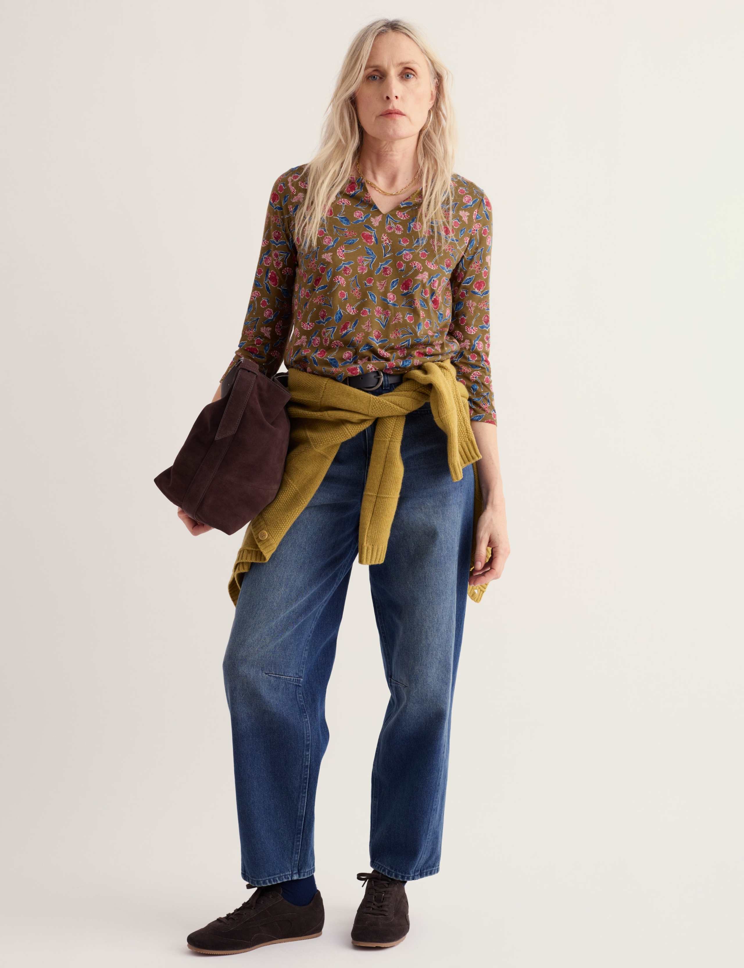 Cotton Blend Floral Notch Neck Top
