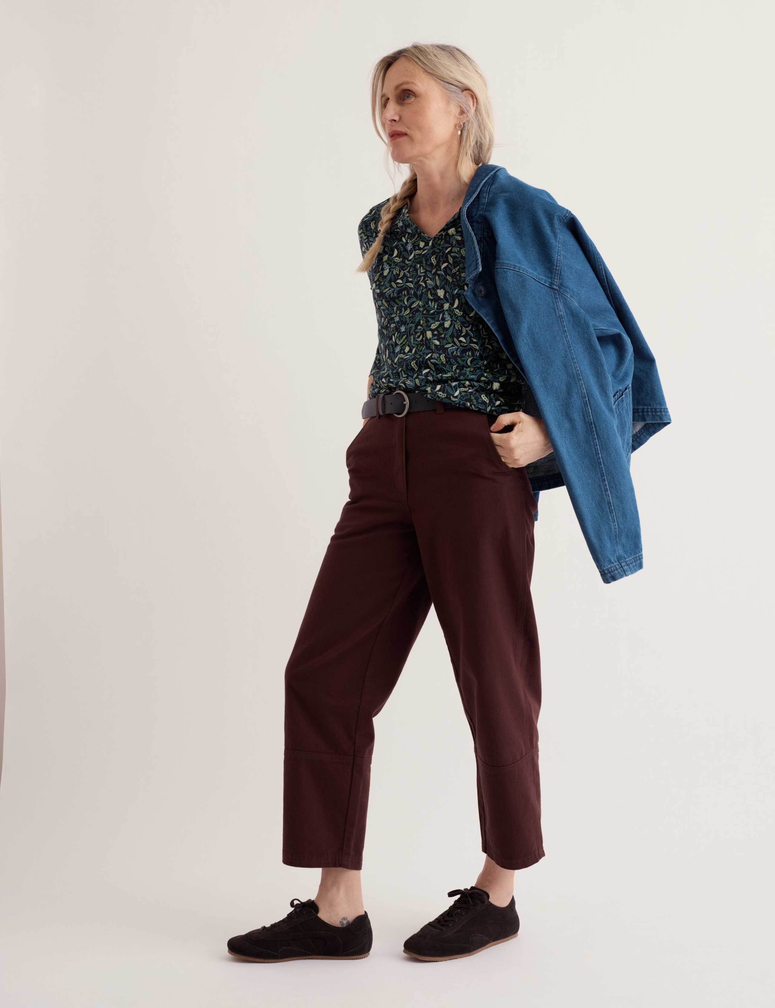 Cotton Blend Printed Notch Neck Top