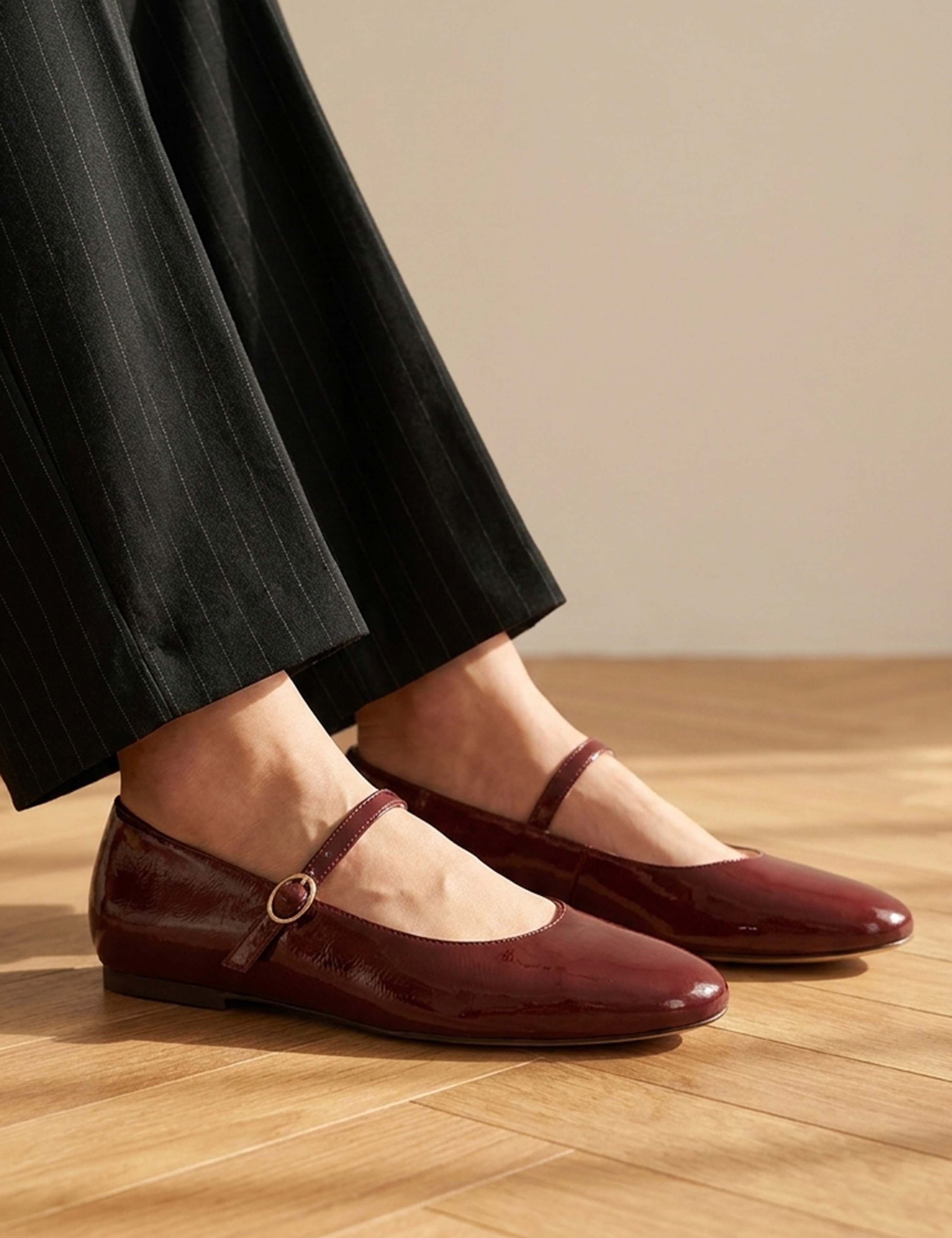 Wide Fit Leather Patent Mary Jane Ballet Pumps