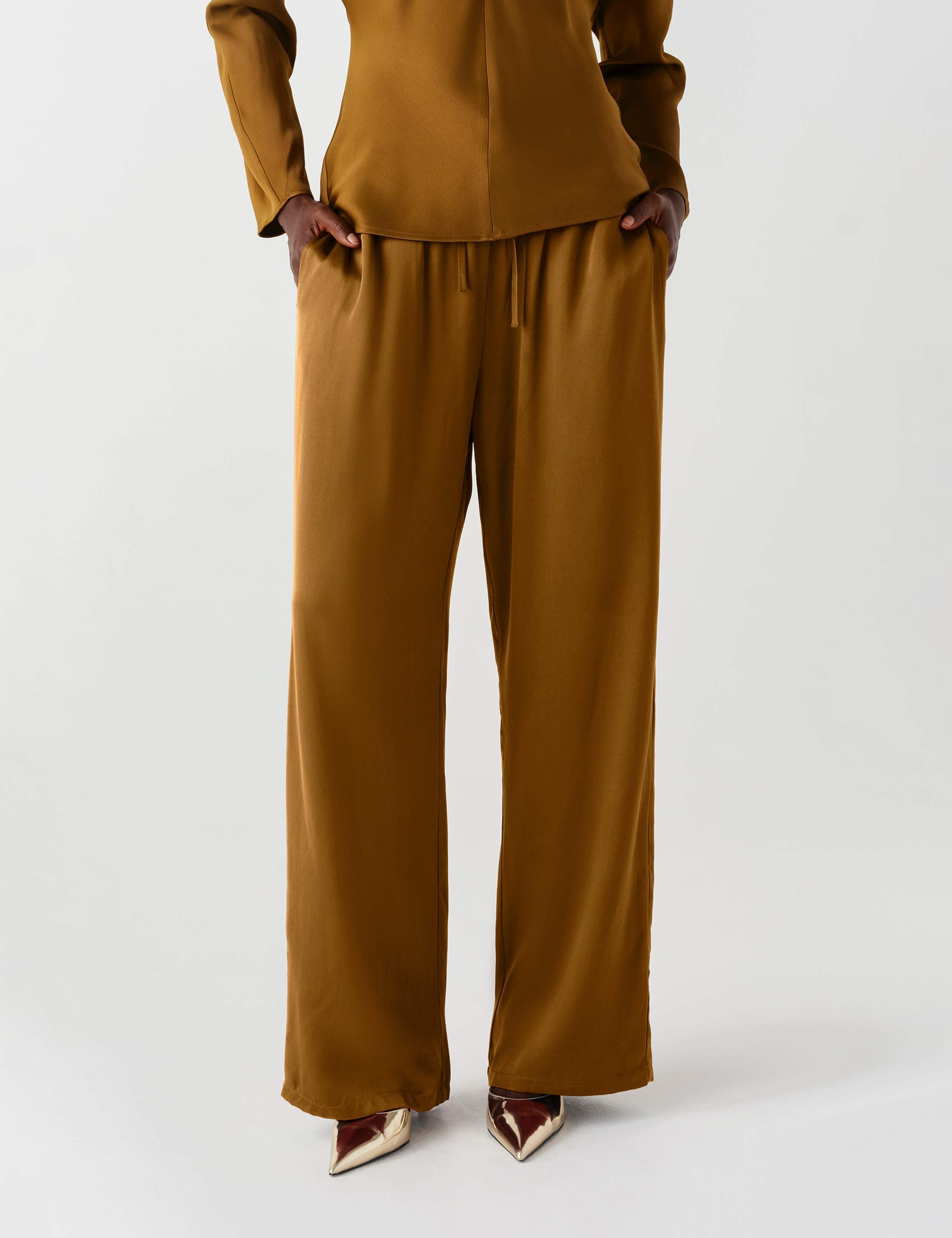Satin Drawstring Straight Leg Trousers