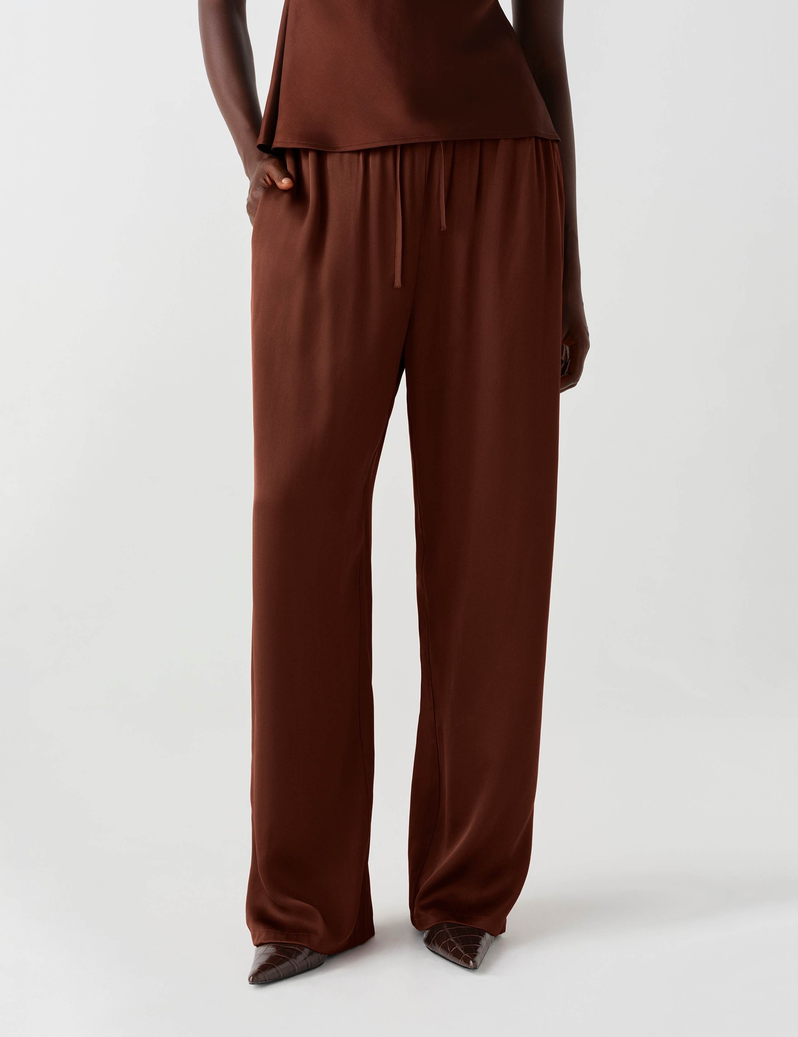 Satin Drawstring Straight Leg Trousers