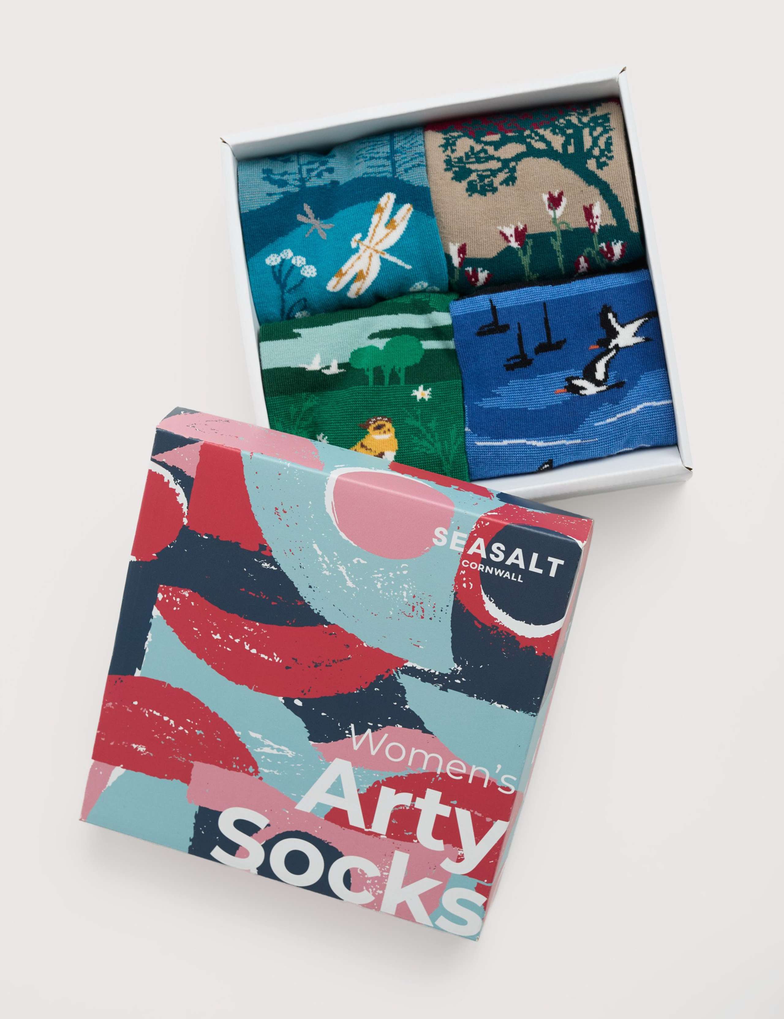 4pk Cotton Rich Scenic Art Socks Gift Box