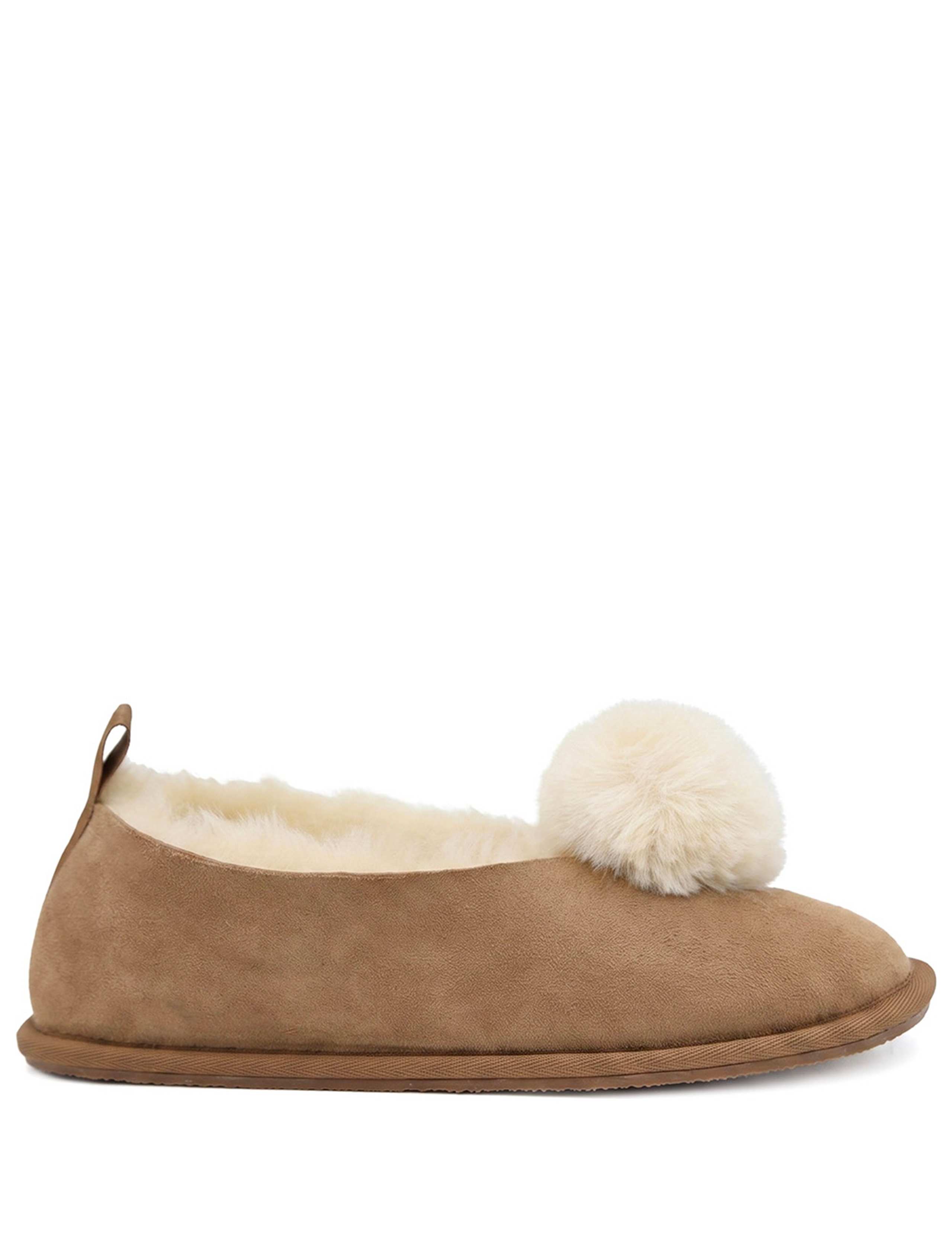 Leather Pom Pom Full Slippers