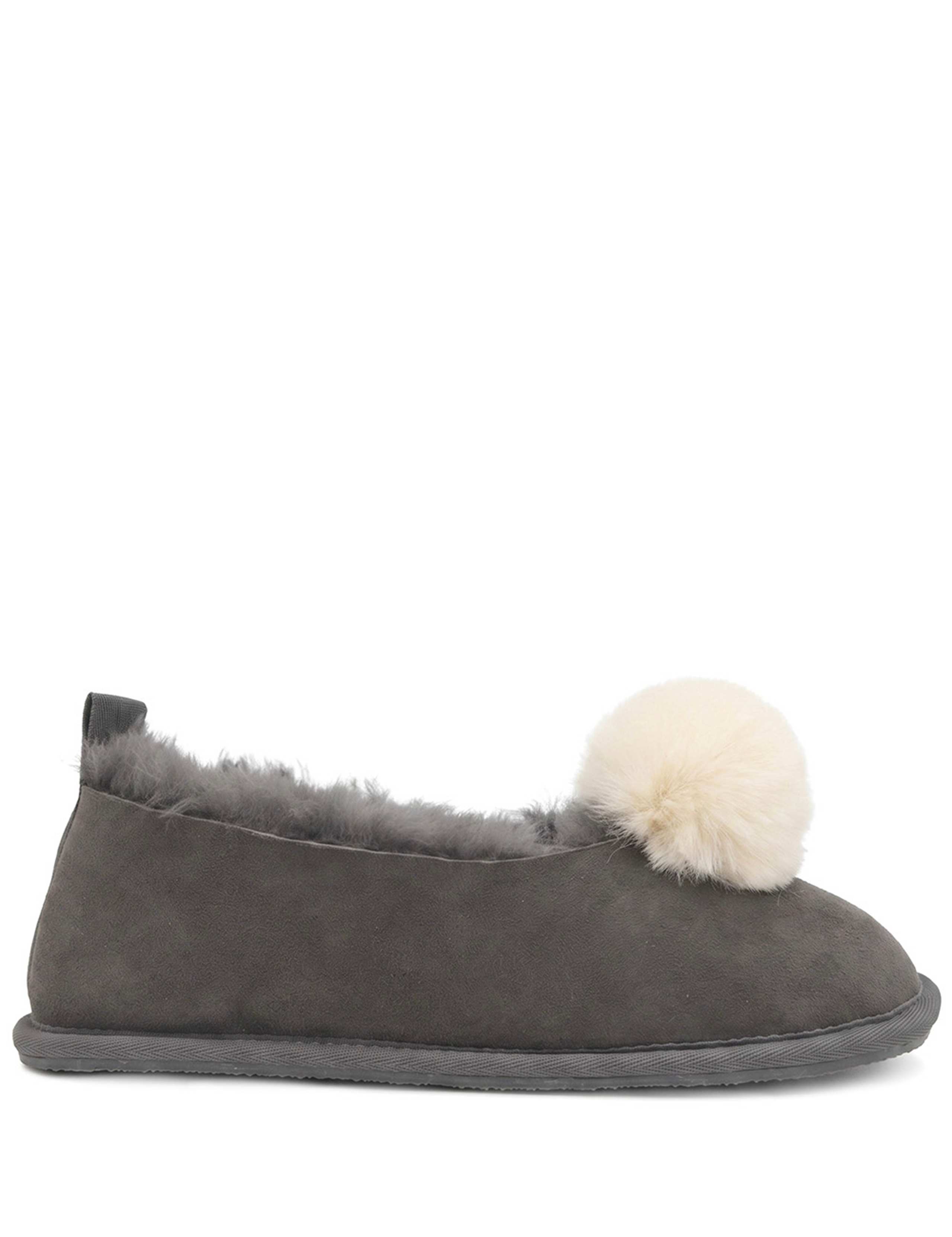 Leather Pom Pom Full Slippers
