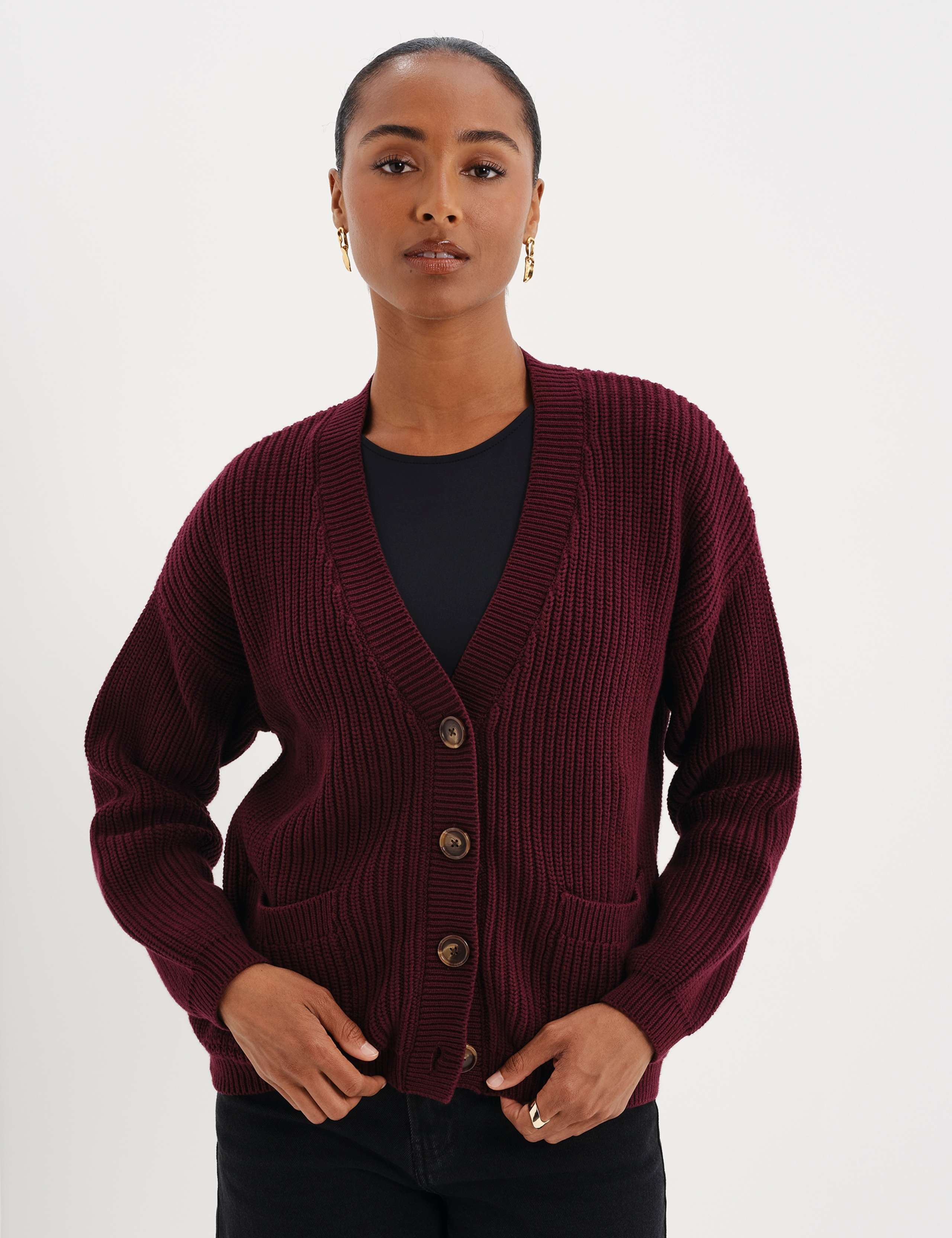 Pure Cotton V Neck Button Front Cardigan